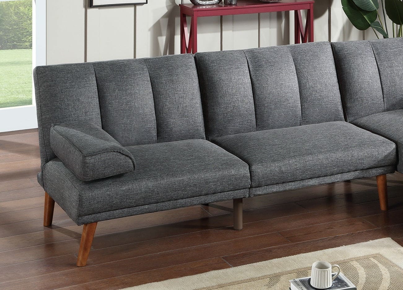 Blue Grey Polyfiber 2pc Sectional Sofa Set Living Room Furniture Solid wood Legs Plush Couch Adjustable Sofa Chaise