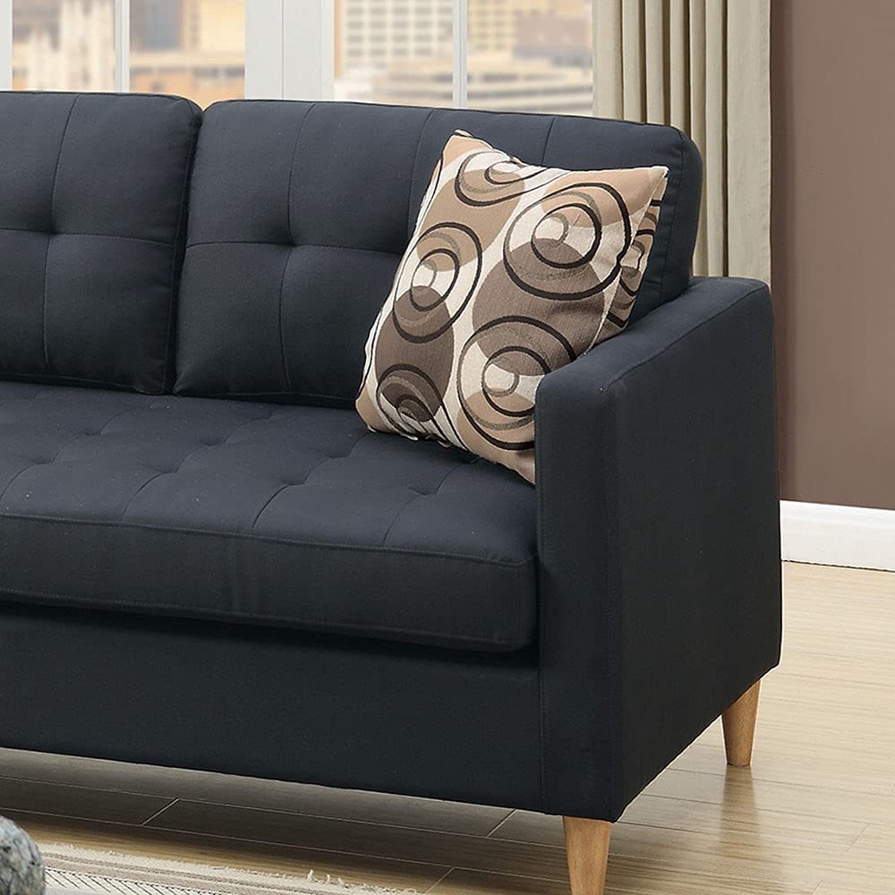 Black Polyfiber Sectional Sofa Living Room Furniture Reversible Chaise Couch Pillows Tufted Back Modular Sectionals