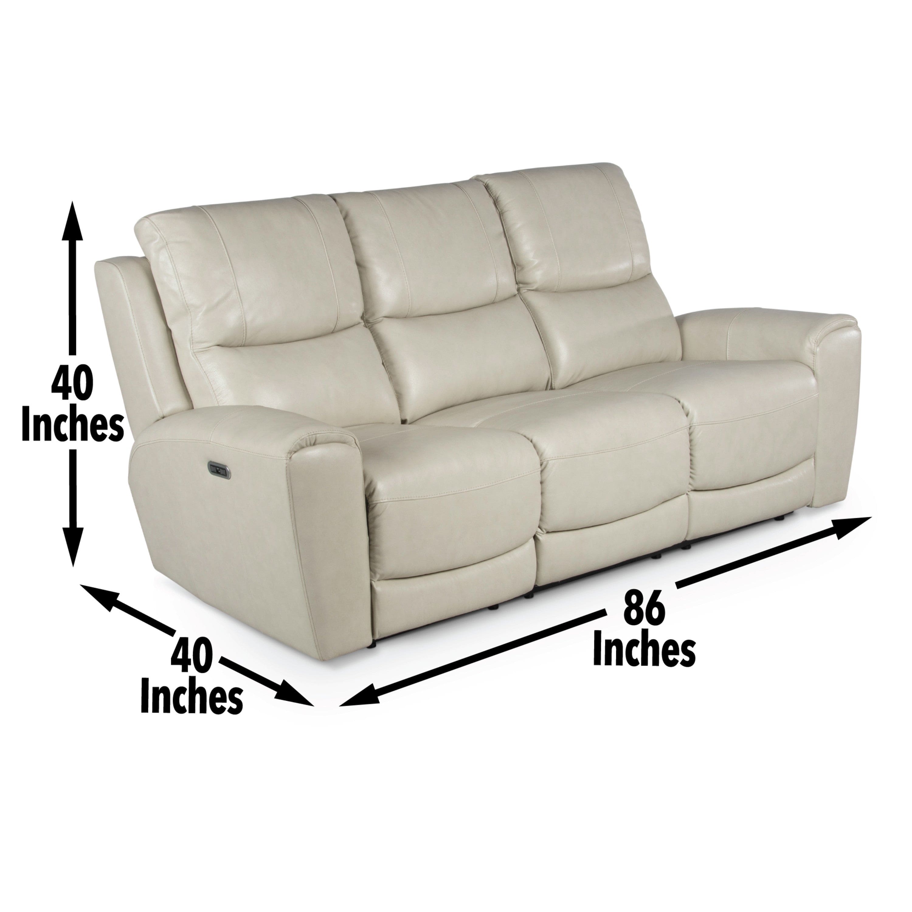 Contemporary Leather Collection - Power Leg Rest, Articulating Headrest - USB Charging, Home Button - Ivory Dual Reclining Sofa, Stylish and Convenient