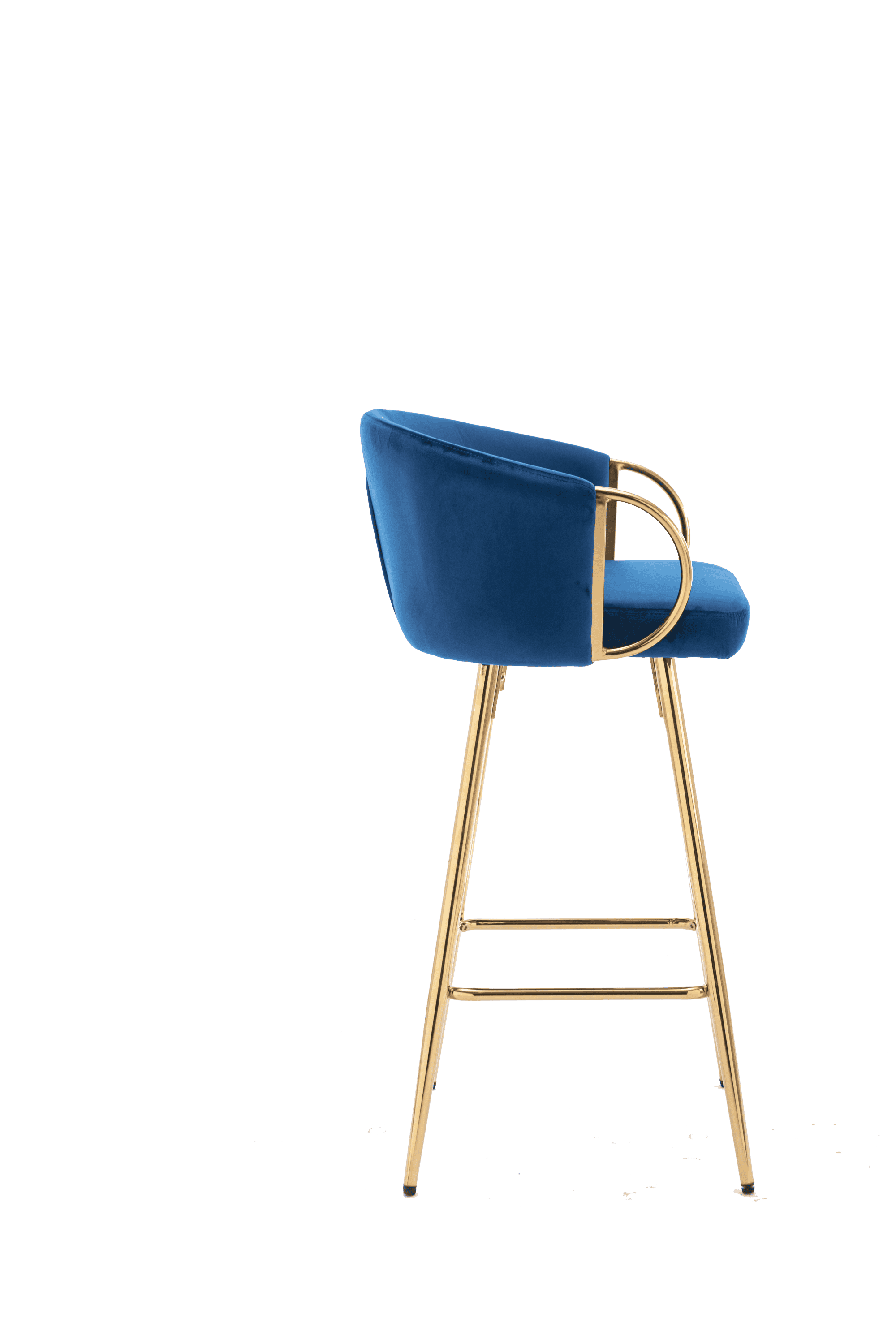 26 Inch Set of 2 Bar Stools,with Chrome Footrest Velvet + Golden Leg Simple Bar Stool,BLUE