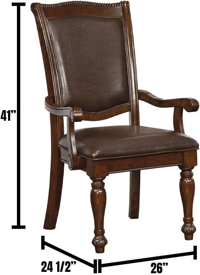 Glorious Classic Traditional Dining Chairs Cherry Solid wood Leatherette Cushion Seat Set of 2pc Arm Chairs Turned Legs Kitchen Dining Room