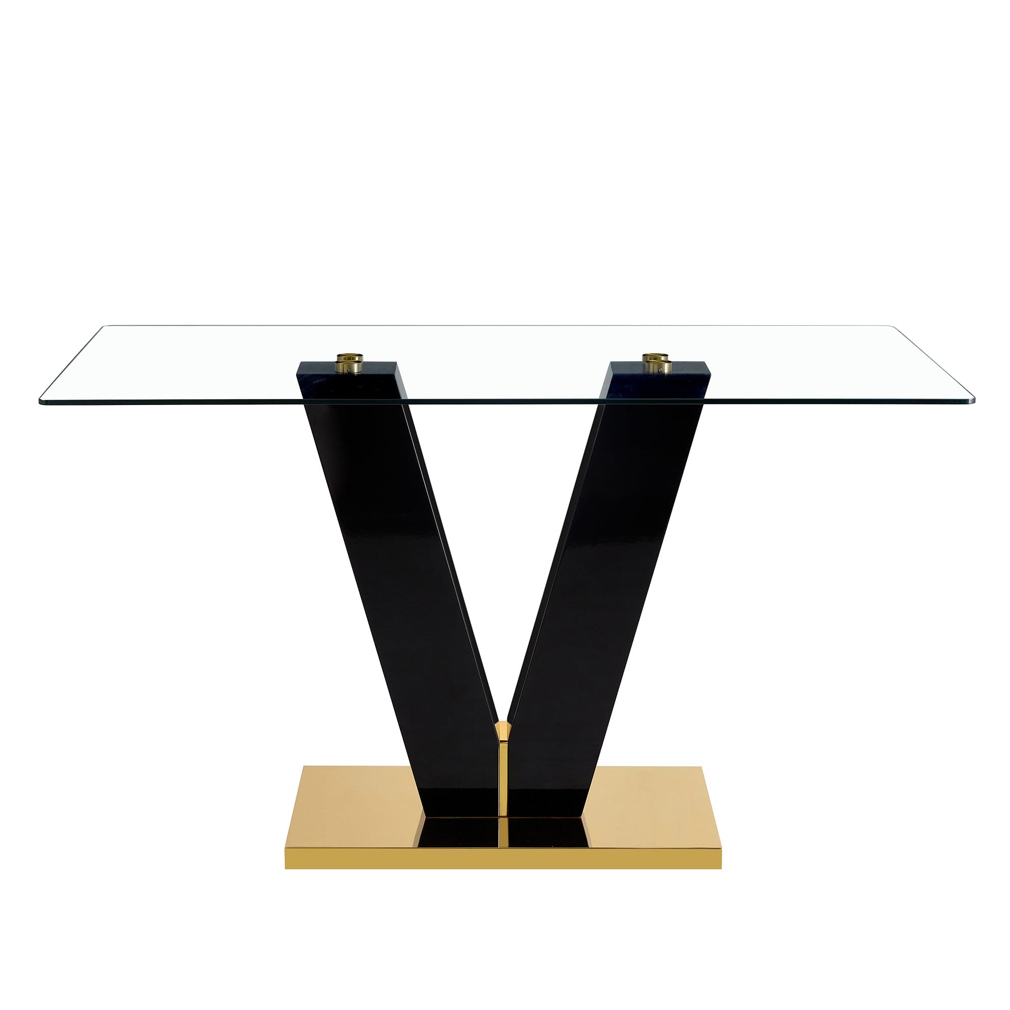 Large Modern Minimalist Rectangular Glass Dining Table for 6-8 with 0.39" Tempered Glass Tabletop and MDF slab V-Shaped Bracket,For Kitchen Dining Living Meeting Room Banquet Hall F-V-16090-TRB