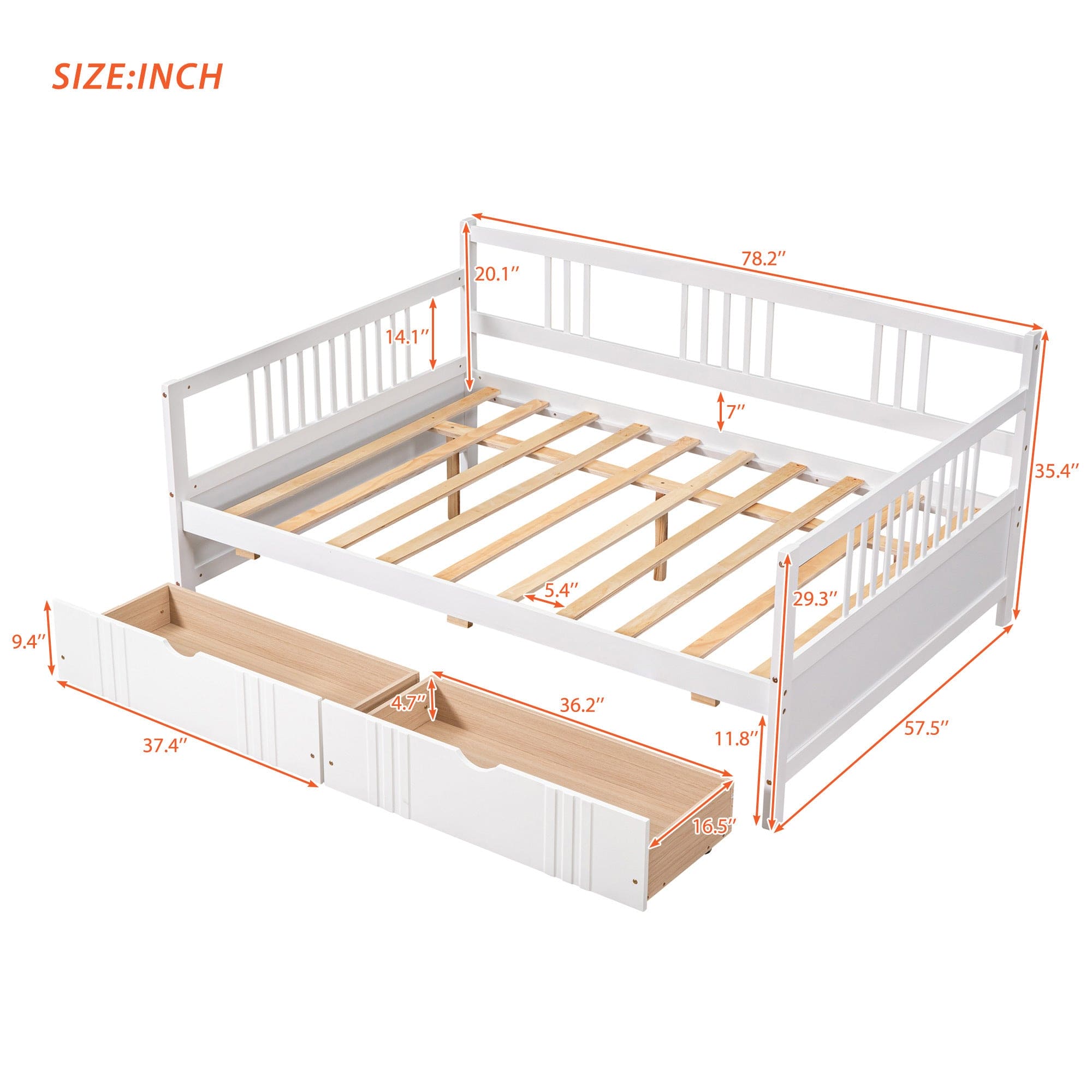 Full Size Daybed Wood Bed with Two Drawers,White(OLD  SKU:LP000058AAK)