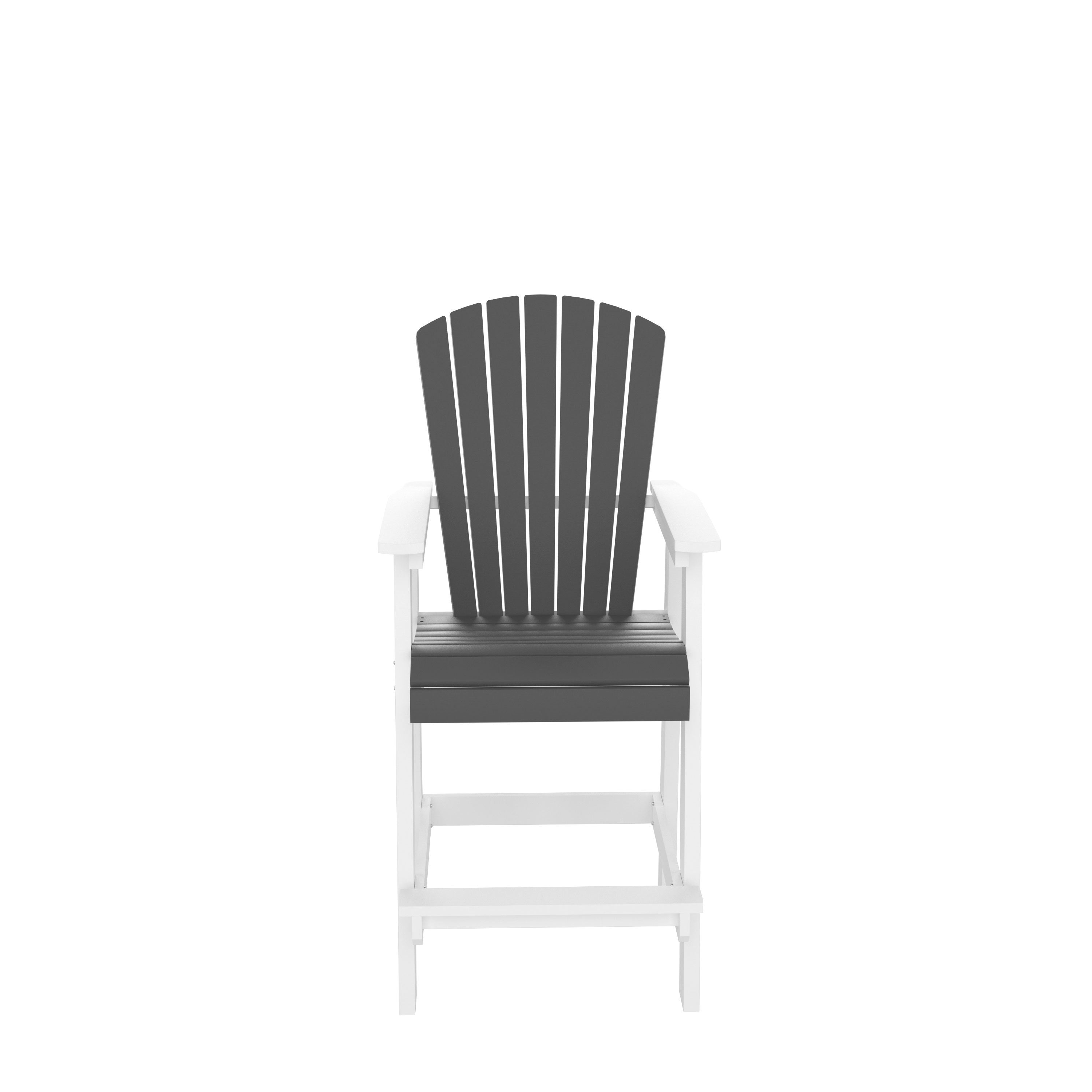 HDPE Bar Chair, Outdoor Tall Adirondack Chairs Set of 2, Patio Bar Stool Chair with High Back White + Gray, Set of 2