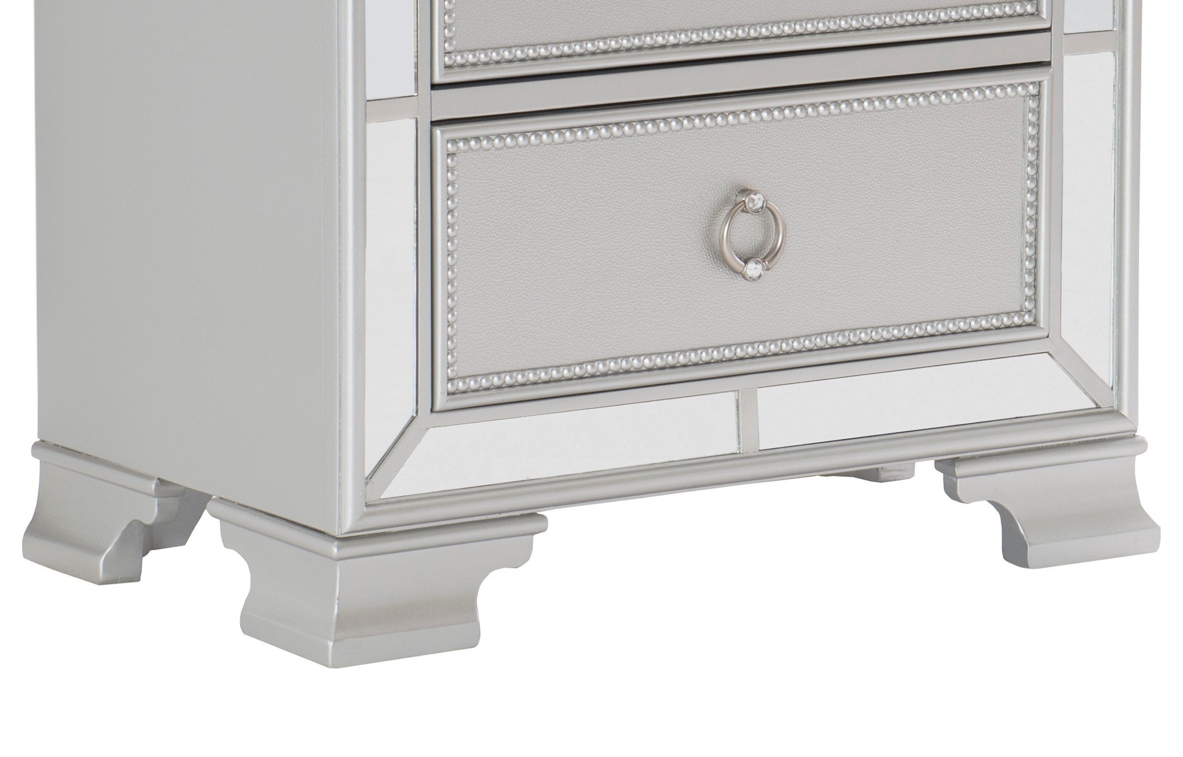 Modern Traditional Style 1pc Nightstand of 2 Drawers Embossed Textural Fronts Silver Finish Bed Side Table