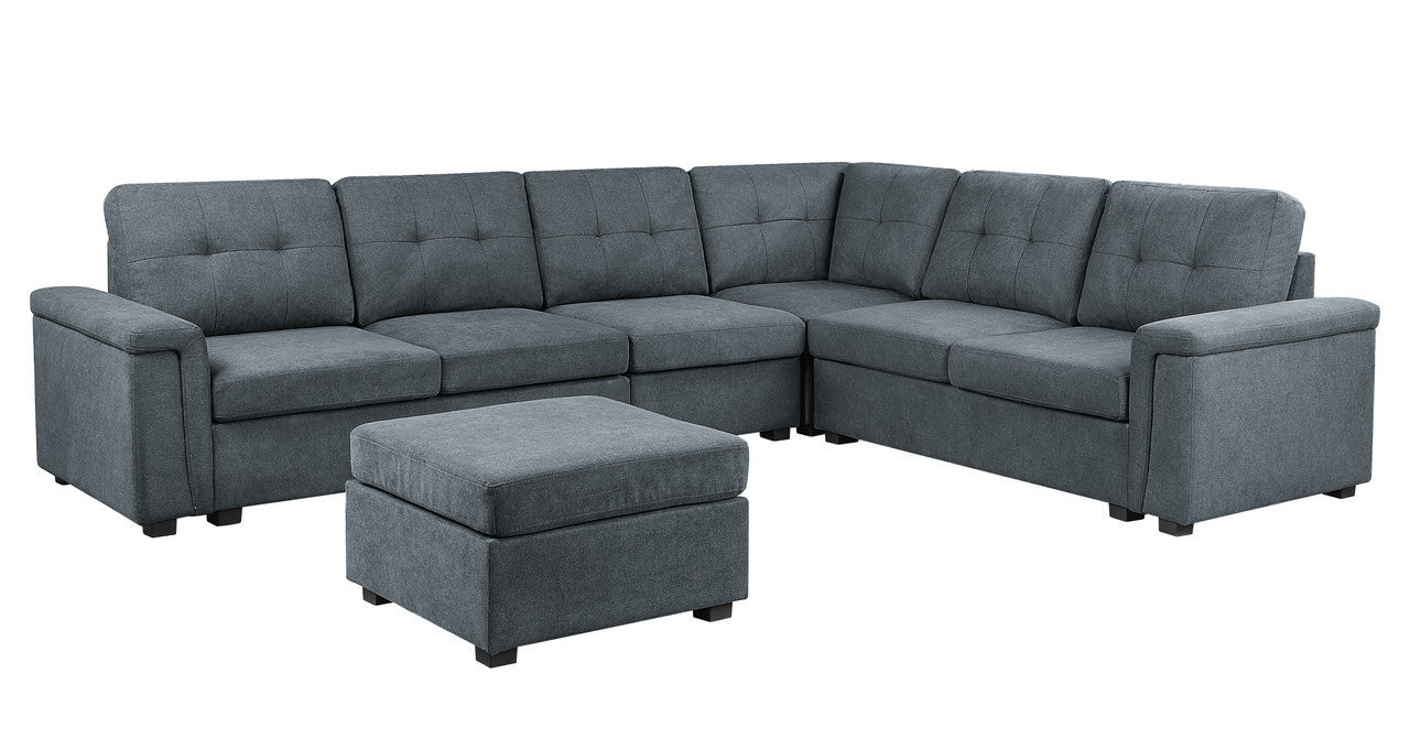 Isla Gray Woven Fabric 7-Seater Sectional Sofa with Ottoman