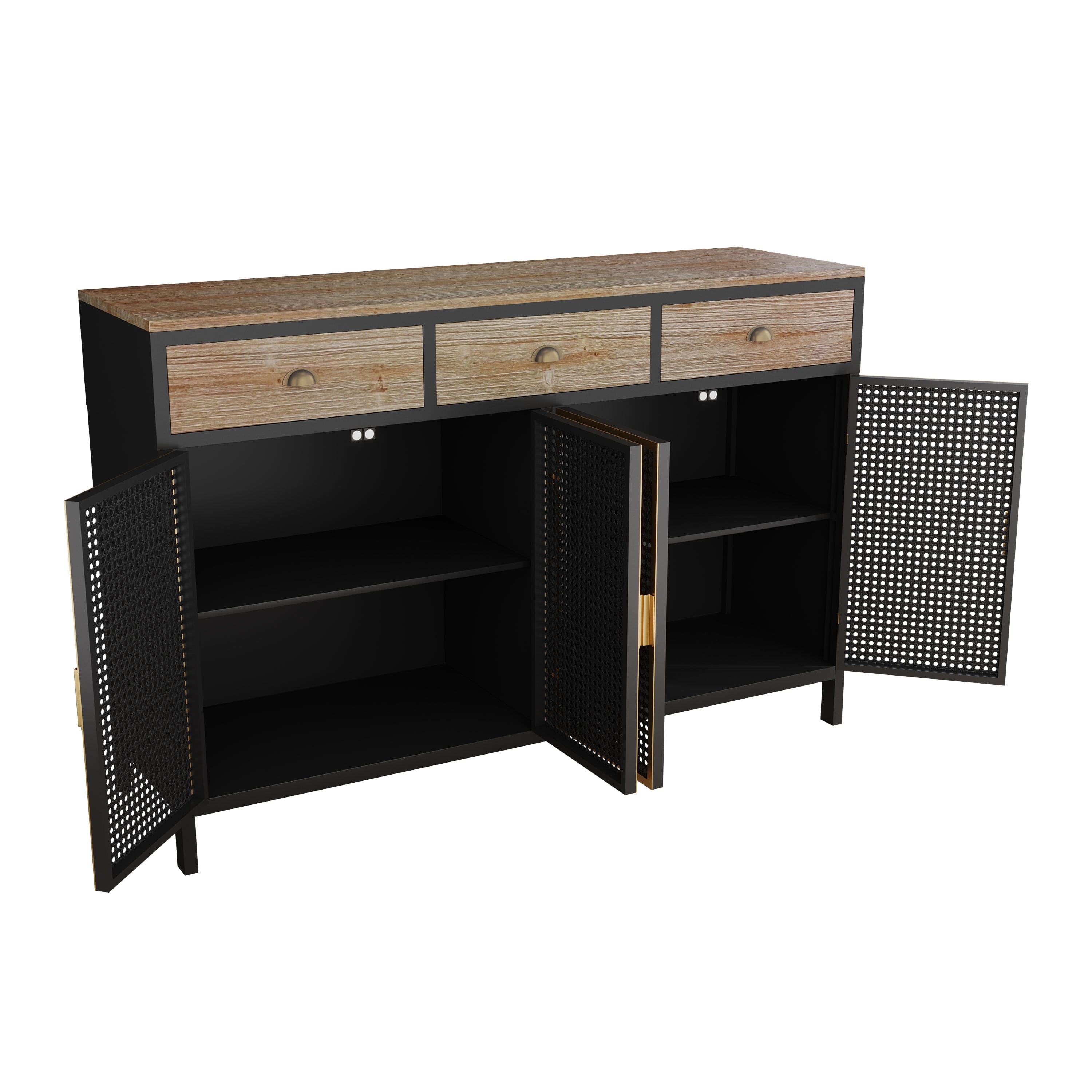 48" Wide  4 Doors Modern Sideboard with 3 Top Drawers, Freestanding Sideboard Storage Cabinet Entryway Floor Cabinet for Living Room Office Bedroom