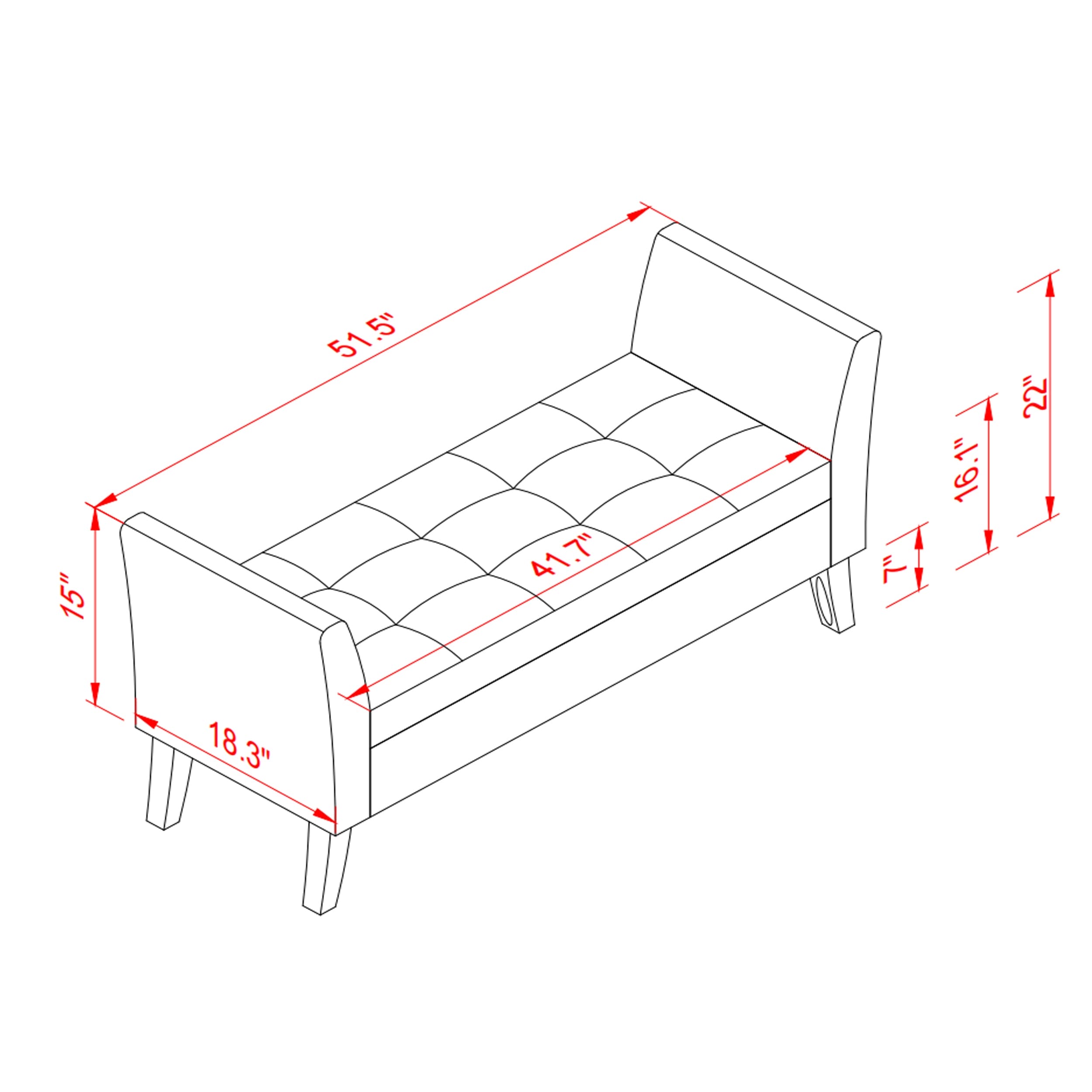 51.5" Bed Bench with Storage Orange Velvet