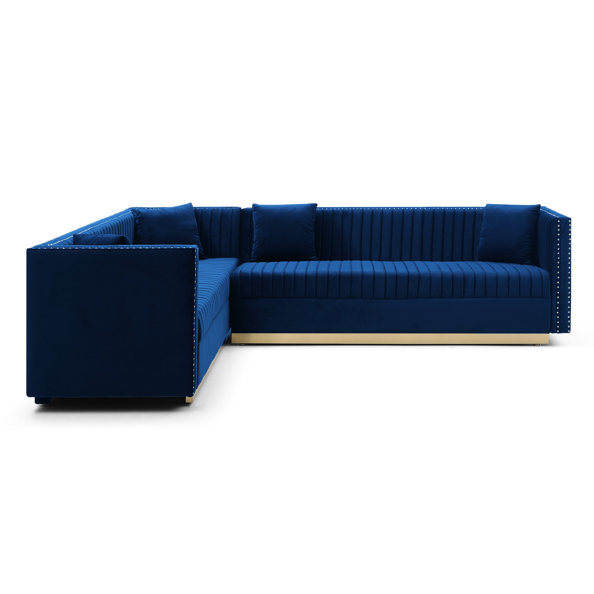 Contemporary Vertical Channel Tufted Velvet Sectional Sofa Modern Upholstered Corner Couch for Living Room Apartment with 4 pillows,Blue