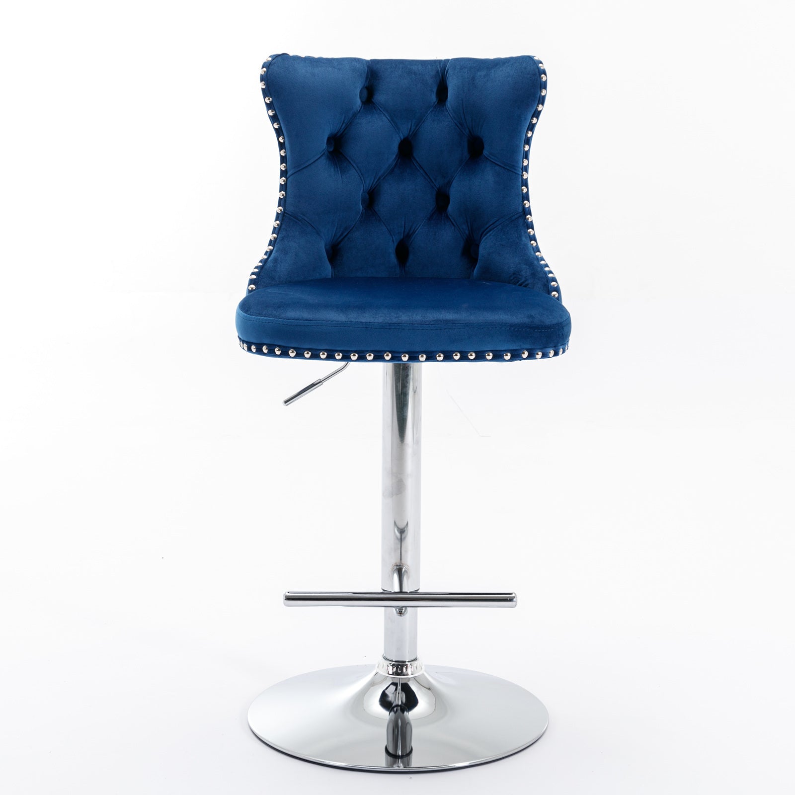 A&A Furniture,Swivel Velvet Barstools Blue,Set of 2