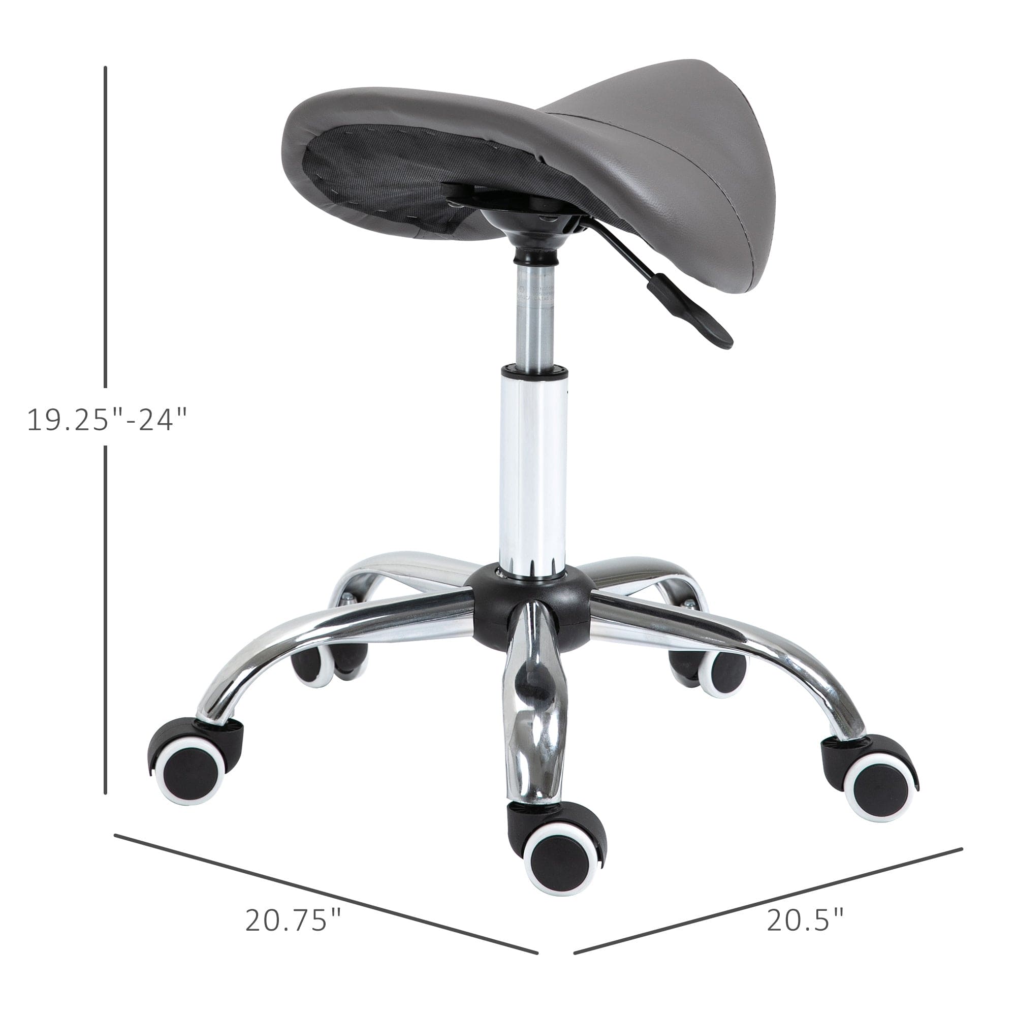 HOMCOM Ergonomic Rolling Saddle Stool PU Leather Hydraulic Spa Stool Height Adjustable Swivel Drafting Medical Salon Chair, Grey