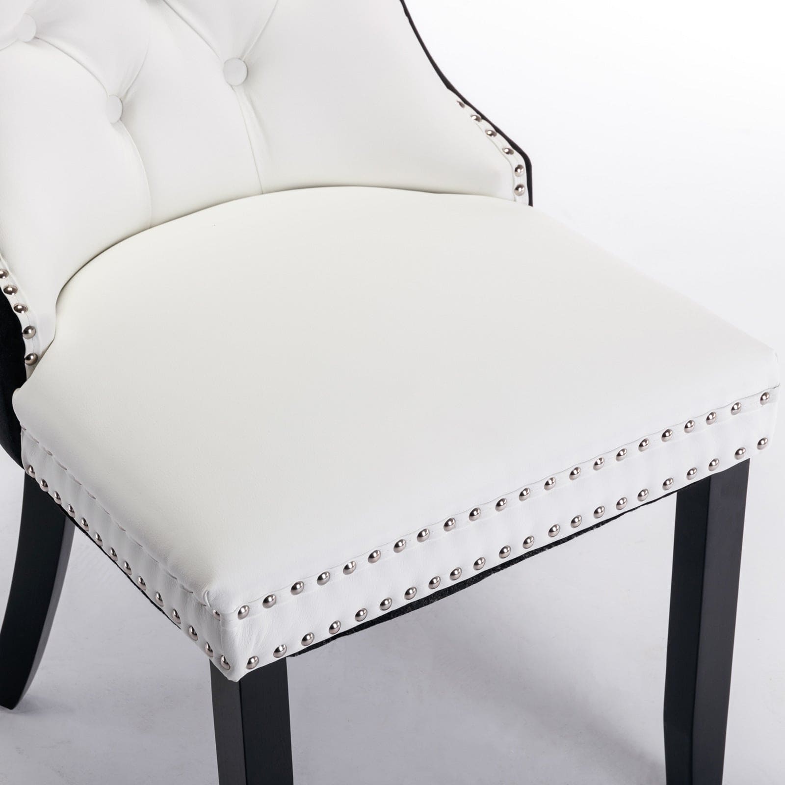 A&A Furniture,Nikki Collection Modern, High-end Tufted Solid Wood Contemporary PU and Velvet Upholstered Dining Chair with Wood Legs Nailhead Trim  2-Pcs Set，White+Black, SW2101WB