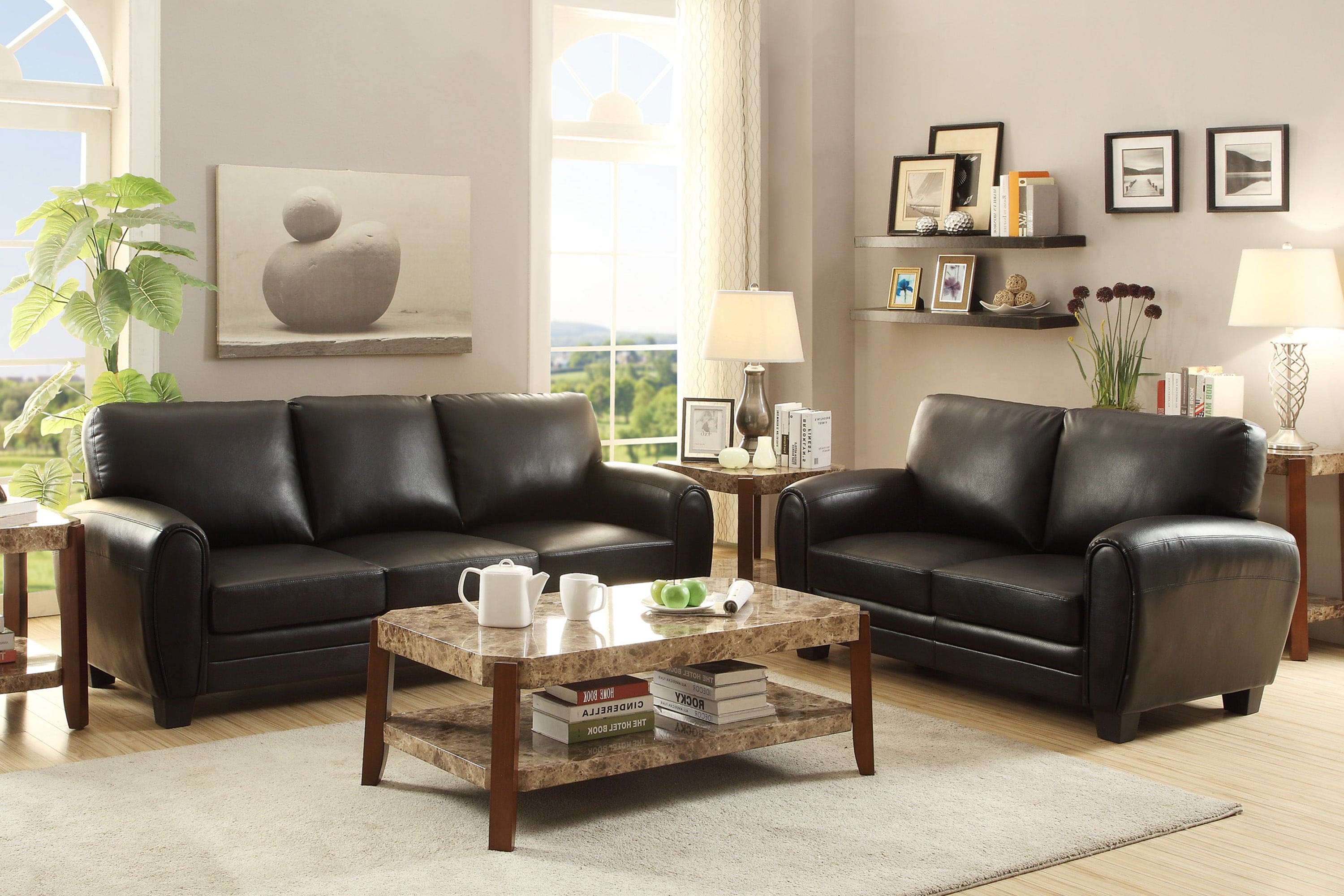 Modern Living Room Furniture 1pc Loveseat Black Faux Leather Covering Retro Styling Furniture