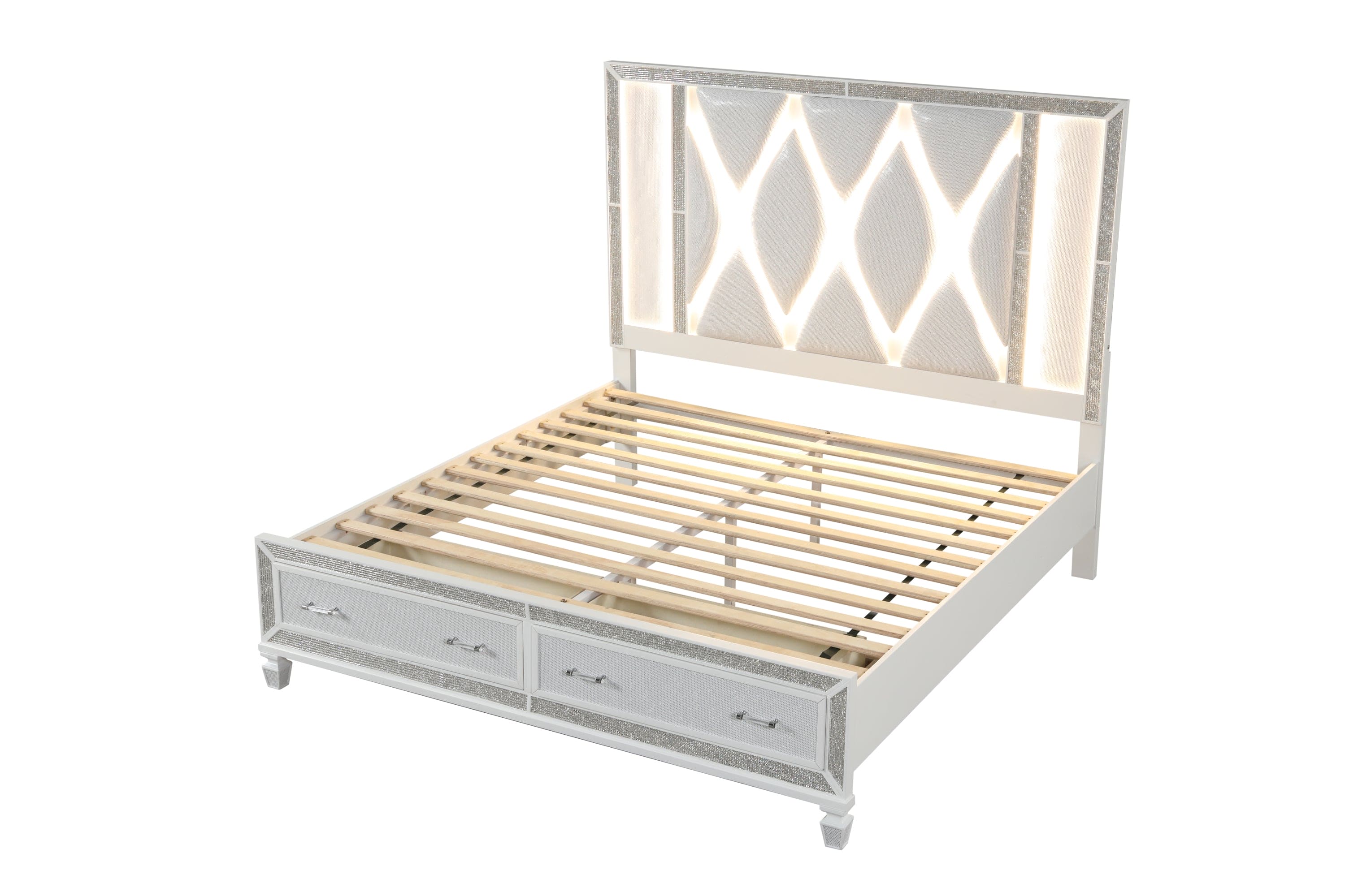 Crystal Queen Storage Bed Made With Wood Finished in White