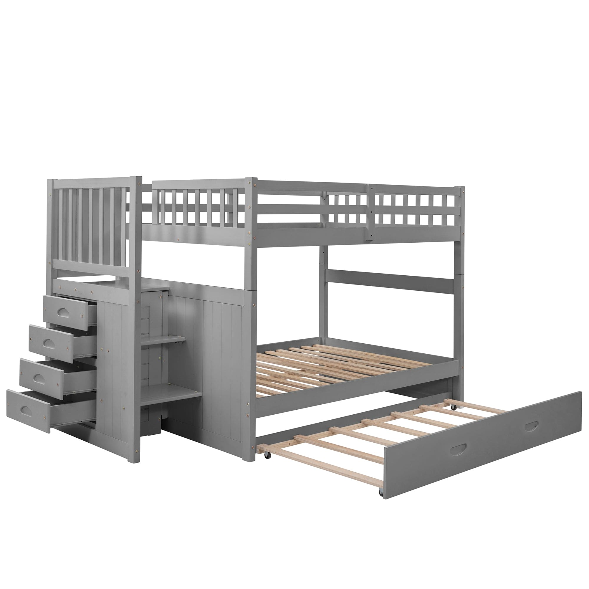 Full over Full Bunk Bed with Twin Size Trundle, Gray (old sku: LT000026AAE )