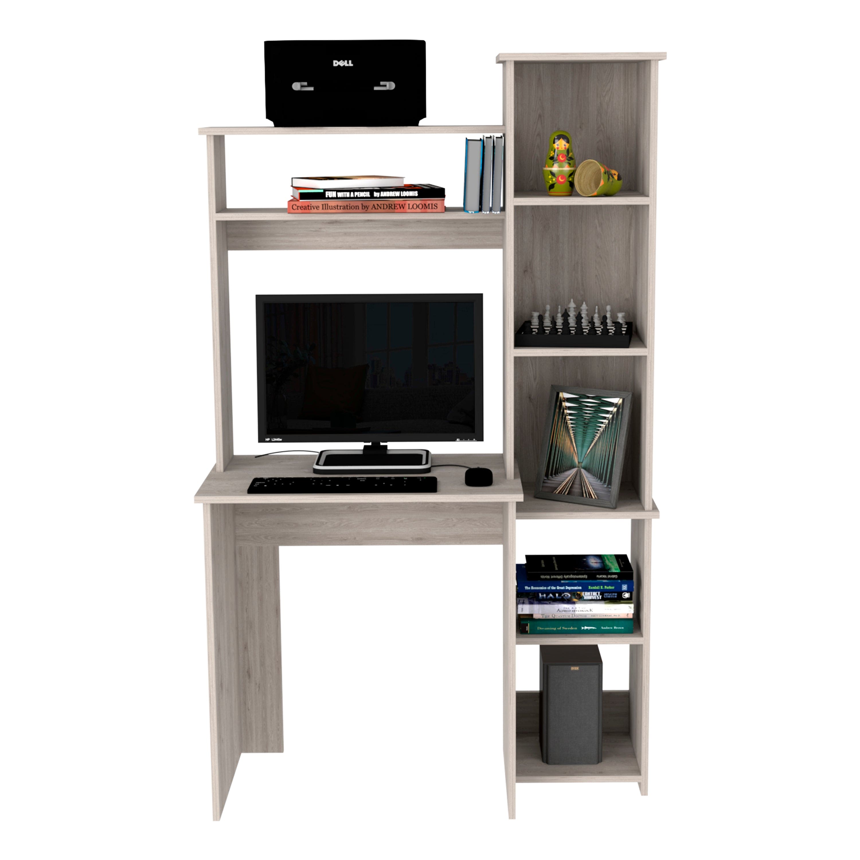 Desk Logan, Five Cubbies, Light Gray Finish