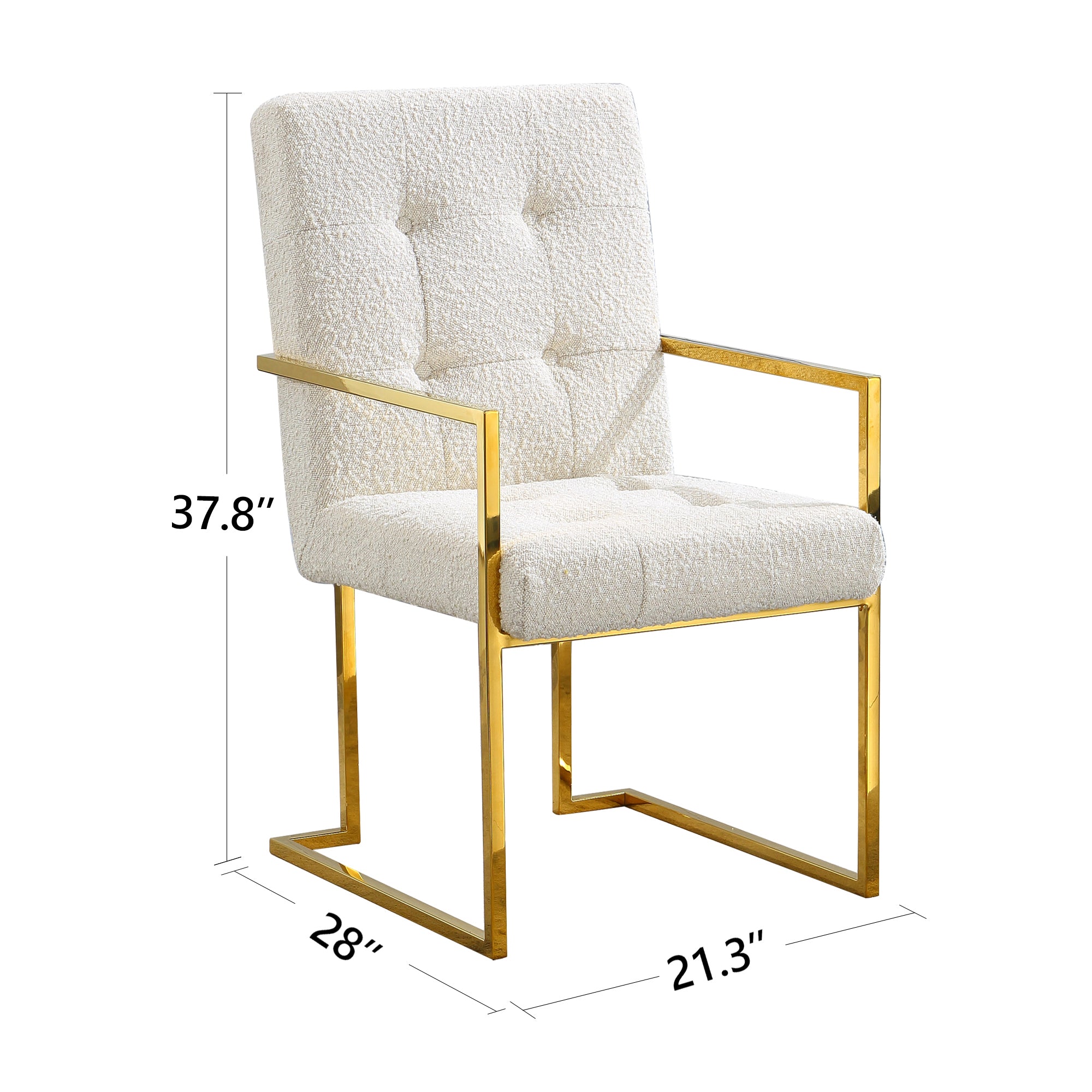 Modern Linen Dining Arm Chair Set of 1, Tufted Design and Gold Finish Stainless Base