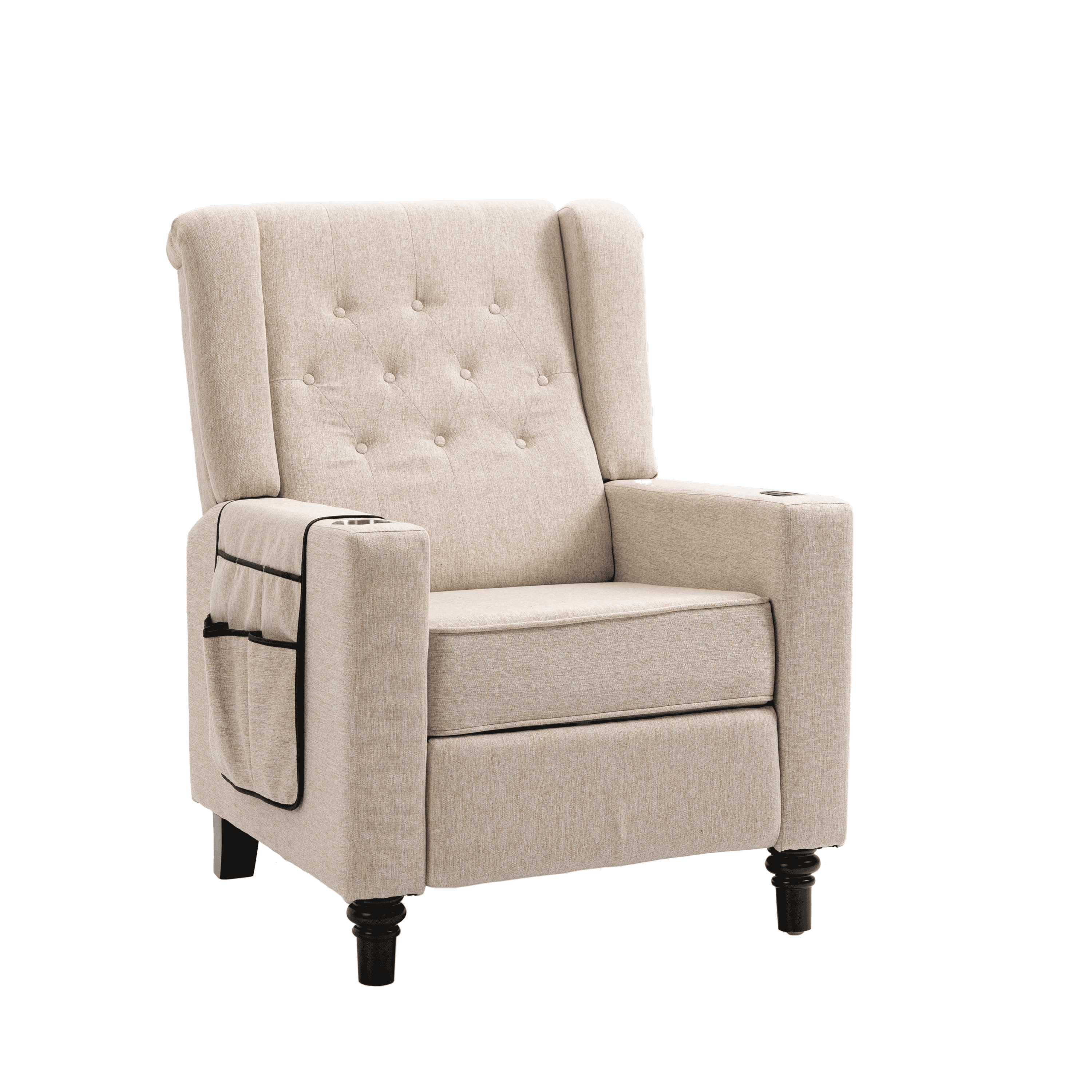 Arm Pushing Recliner Chair, Modern Button Tufted Wingback Push Back Recliner Chair, Living Room Chair Fabric Pushback Manual Single Reclining Sofa Home Theater Seating for Bedroom,Khaki Yelkow