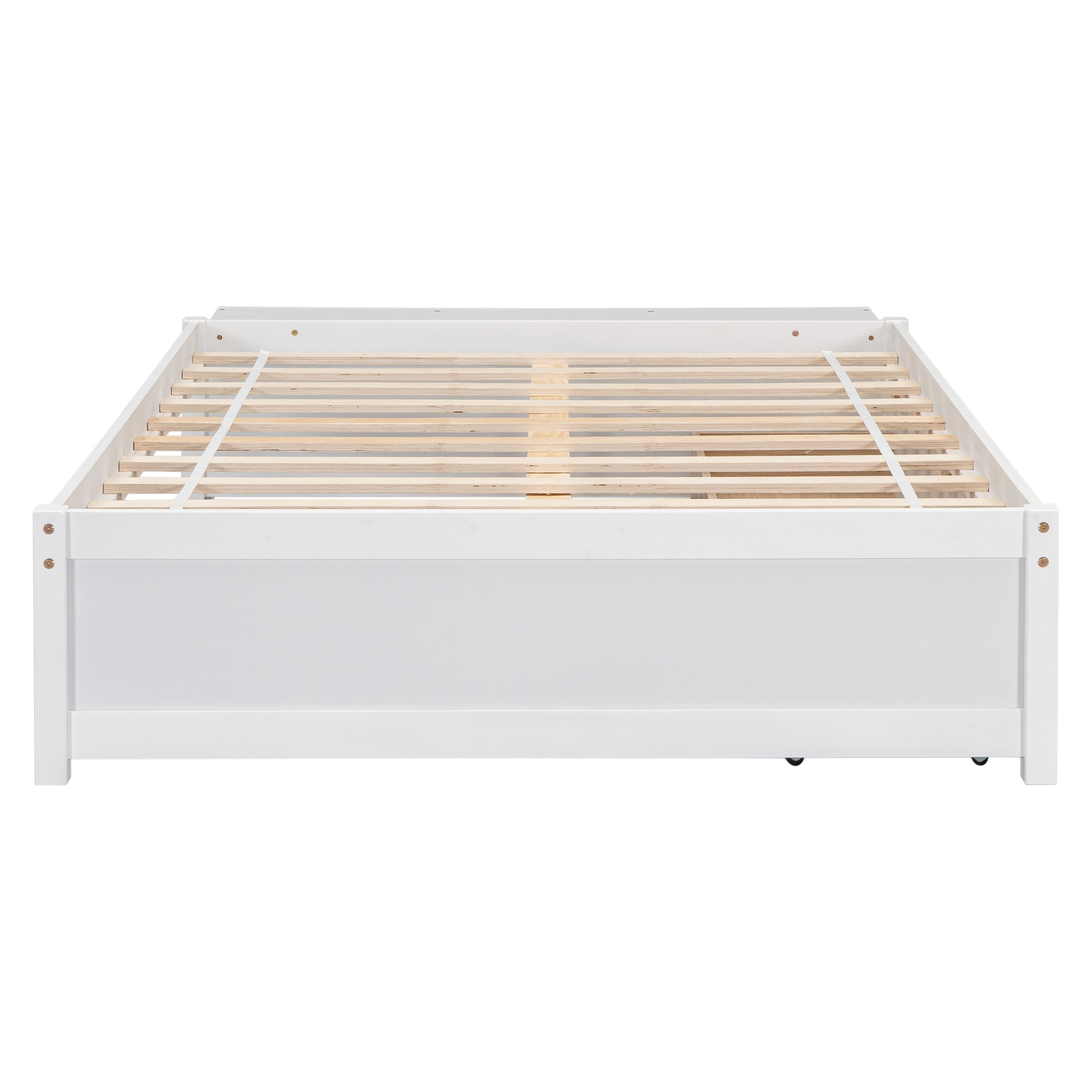 Full Size Bed with Storage Case, 2 Storage drawers, Lengthwise Support Slat,White