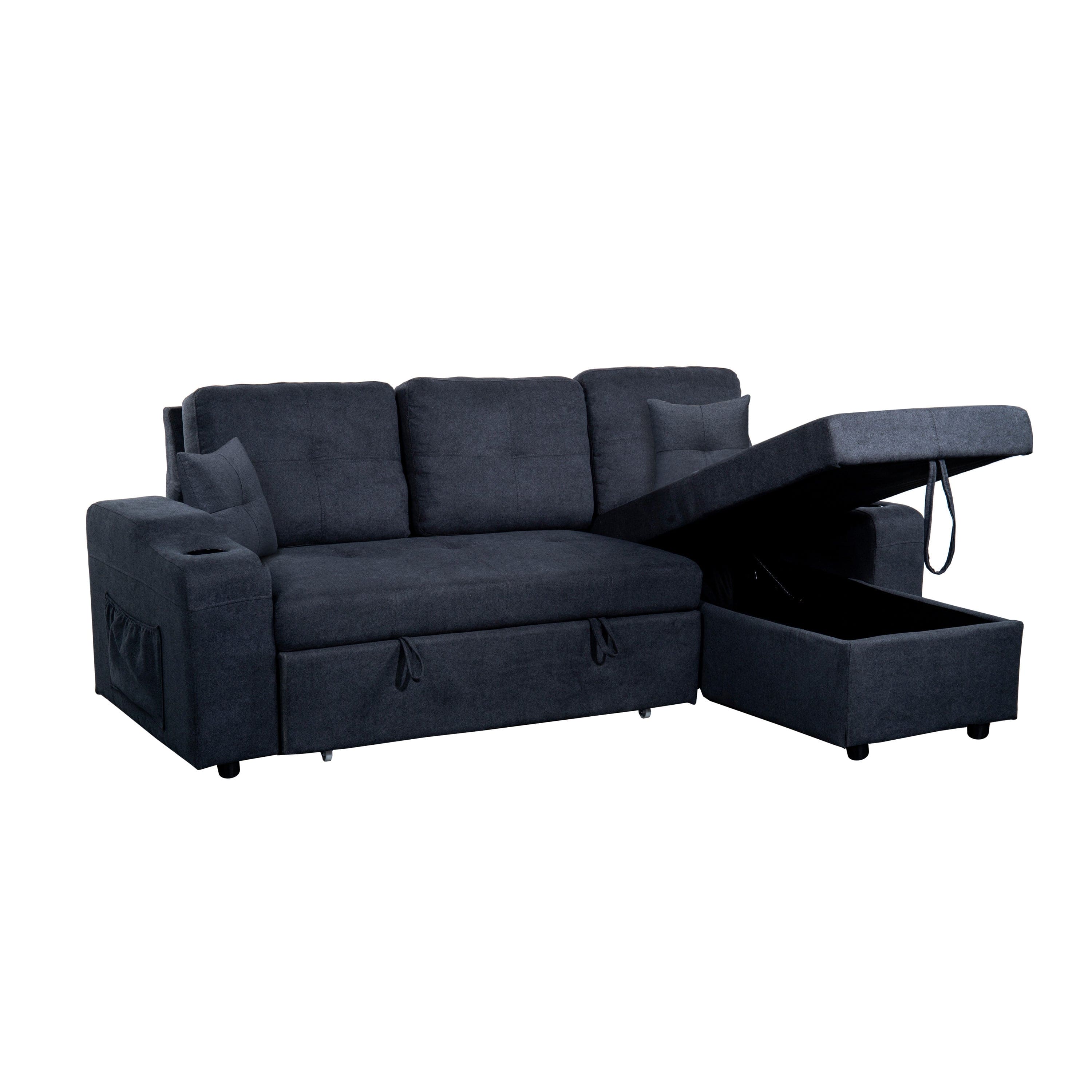 Right-facing sectional sofa with footrest, convertible corner sofa with armrest storage, living room and apartment sectional sofa, right chaise longue and  dark  grey