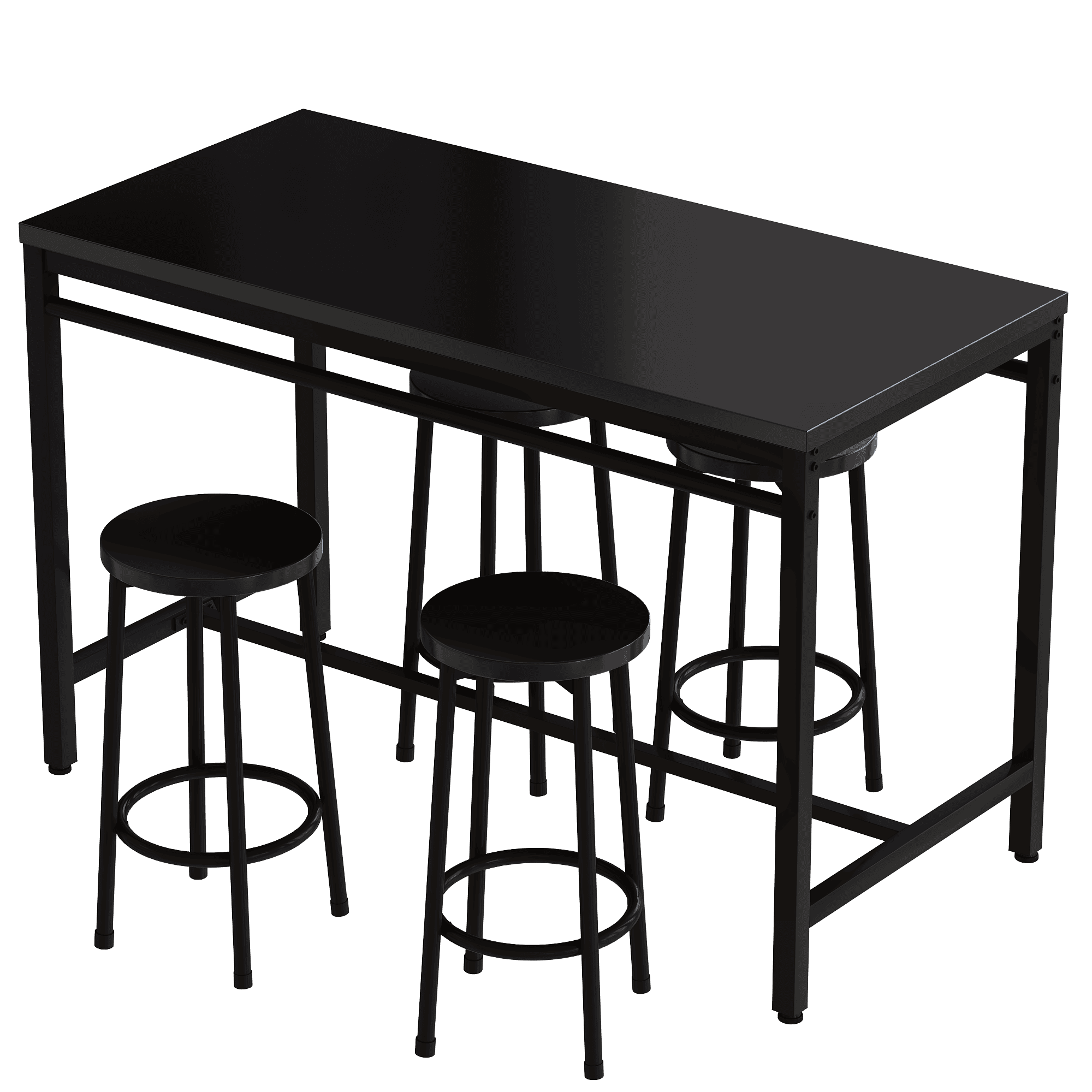 5-piece rural kitchen table with four bar stools, metal frame and MDF, black