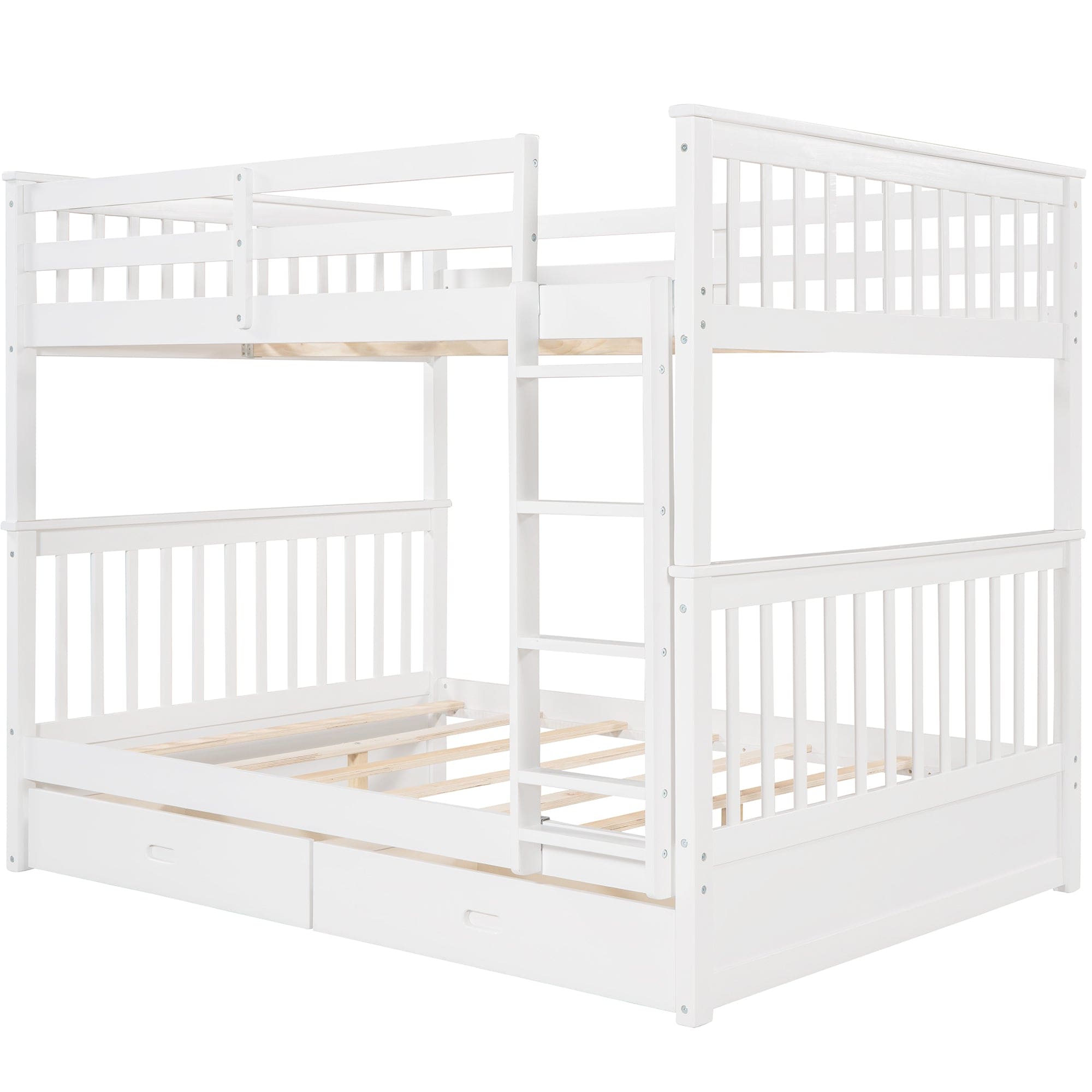 Full-Over-Full Bunk Bed with Ladders and Two Storage Drawers (White)(OLD SKU:LT000365AAK)