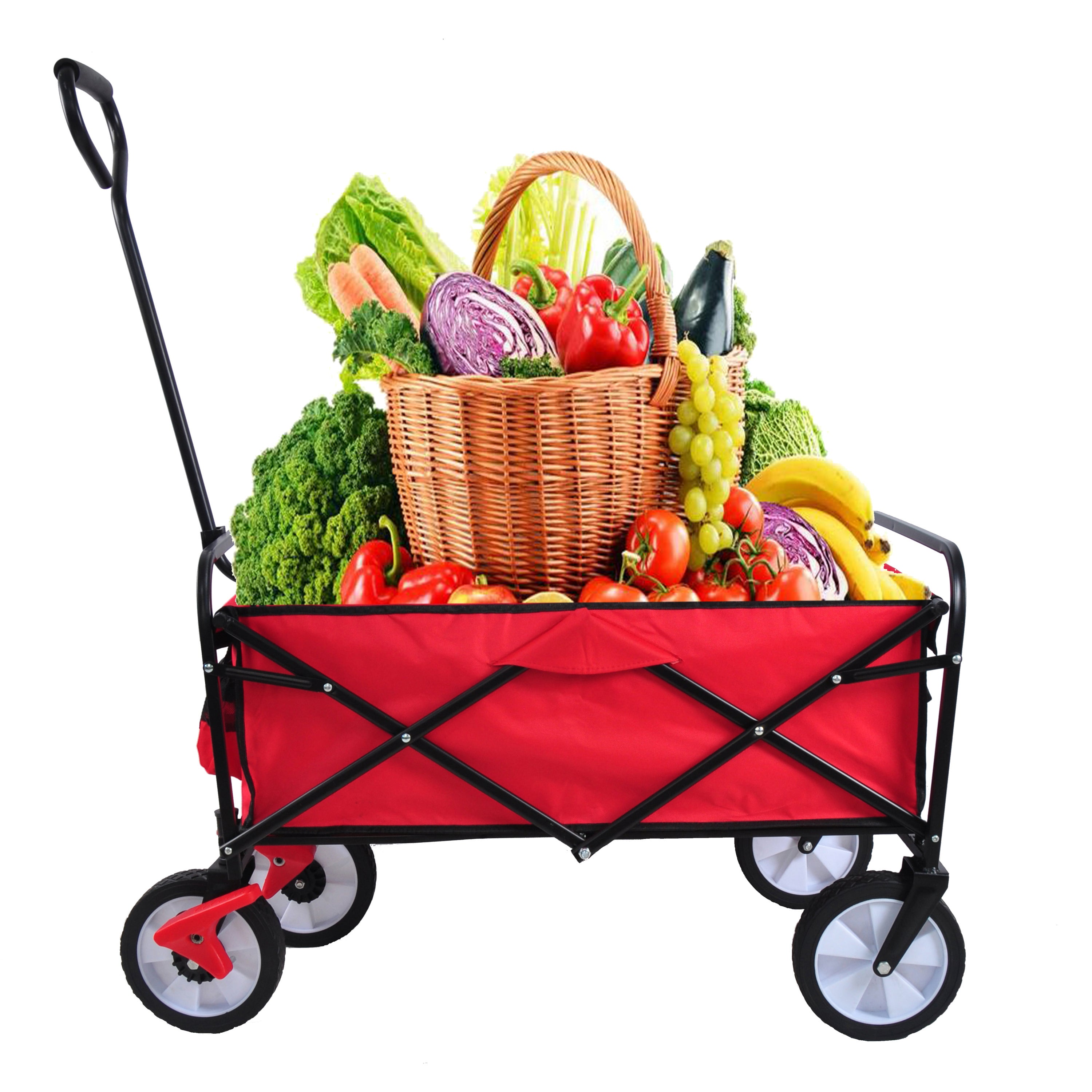 Folding Wagon Garden Shopping Beach Cart (Red)