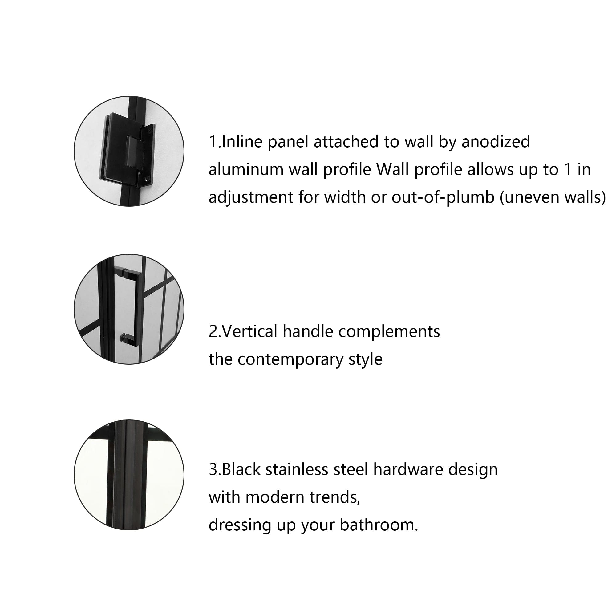 Shower Door 40" W x 72" H Single Panel Frameless Fixed Shower Door, Open Entry Design in Matte Black