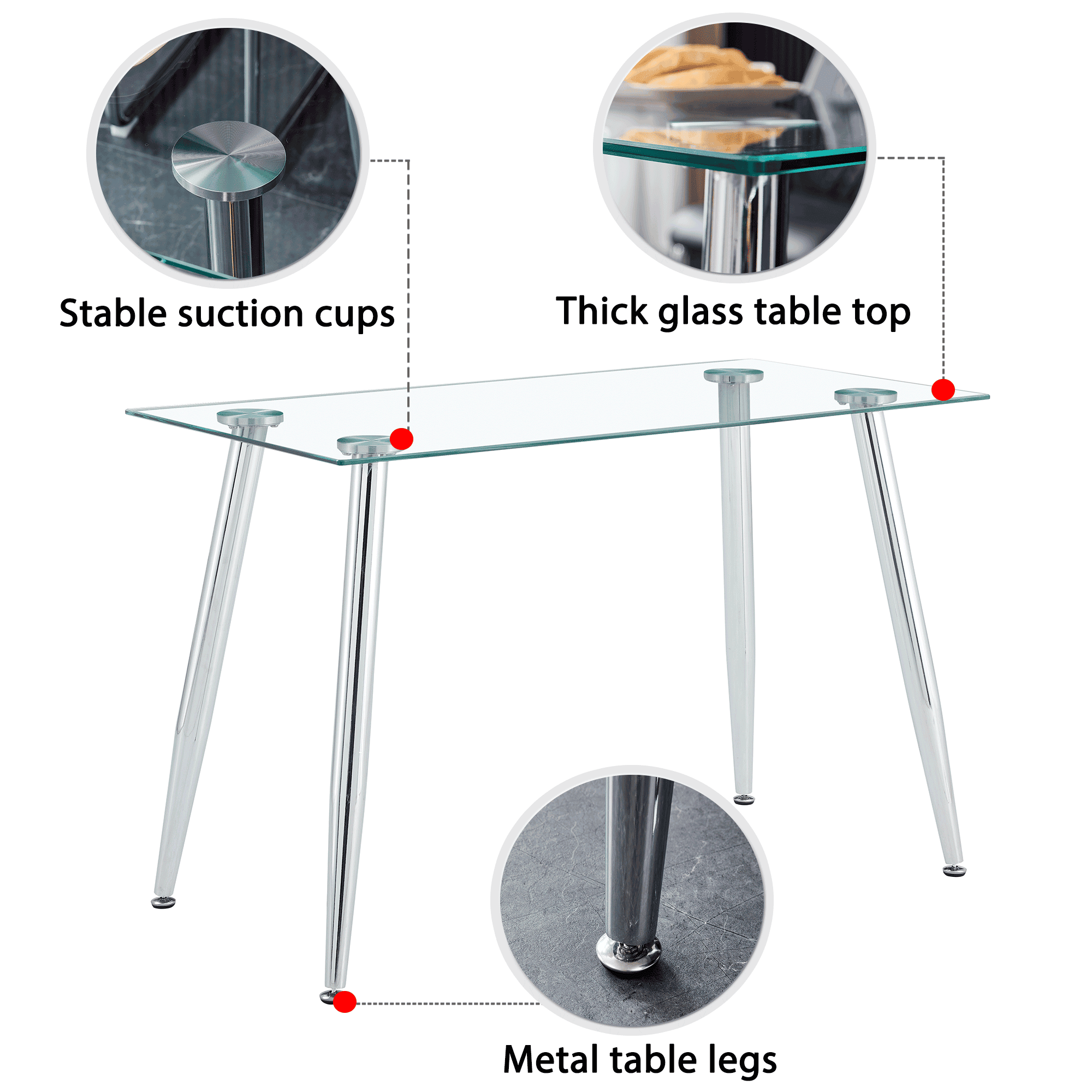 Modern Minimalist Rectangular Glass  Dining Table for 4-6 with 0.31" Tempered Glass Tabletop and Silver plating Metal Legs, Writing Table Desk, for Kitchen Dining Living Room, 51" *31"* 30" .F-1544