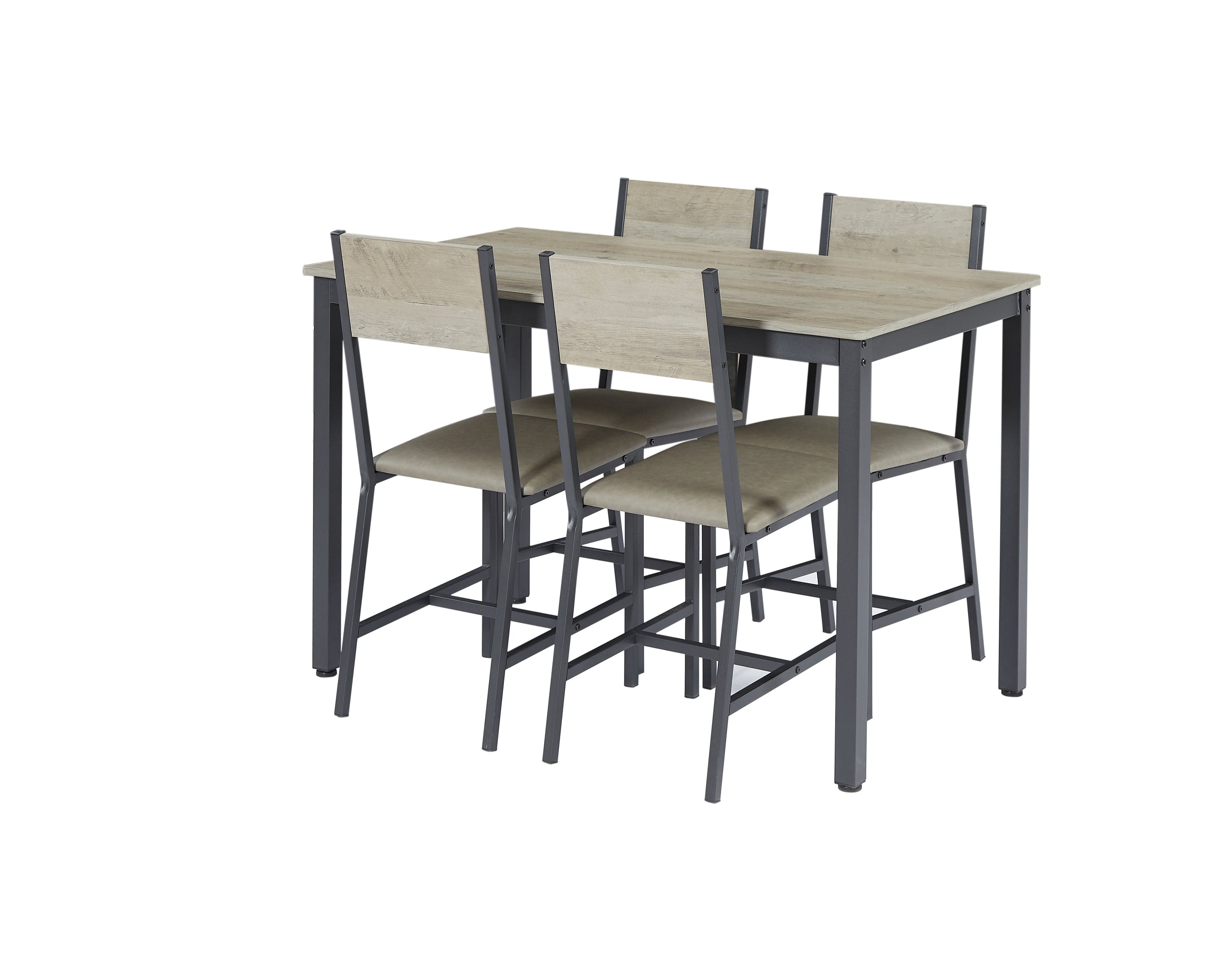 Dining Set for 5 Kitchen Table with 4 Upholstered Chairs, Grey, 47.2'' L x 27.6'' W x 29.7'' H.