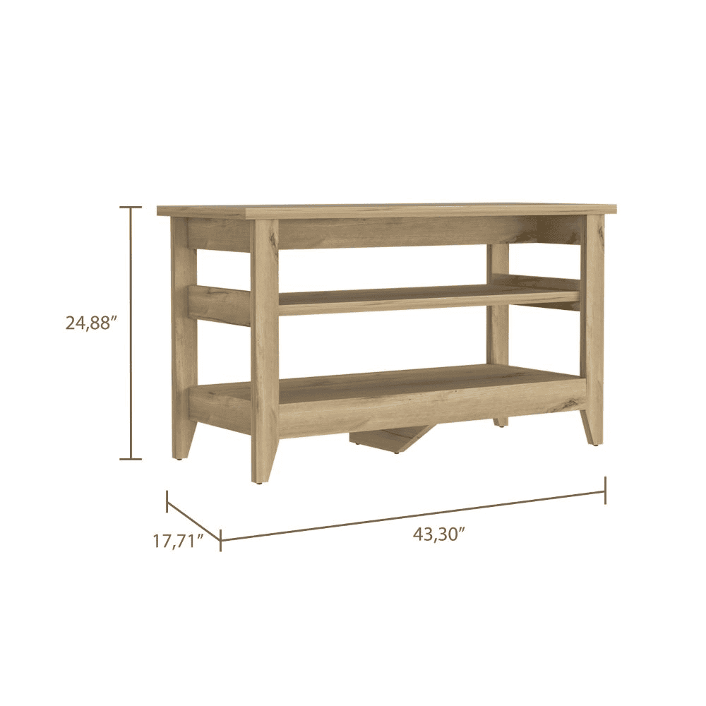 Misuri Storage Bench, Four Legs, Two Open Shelves -Light Oak