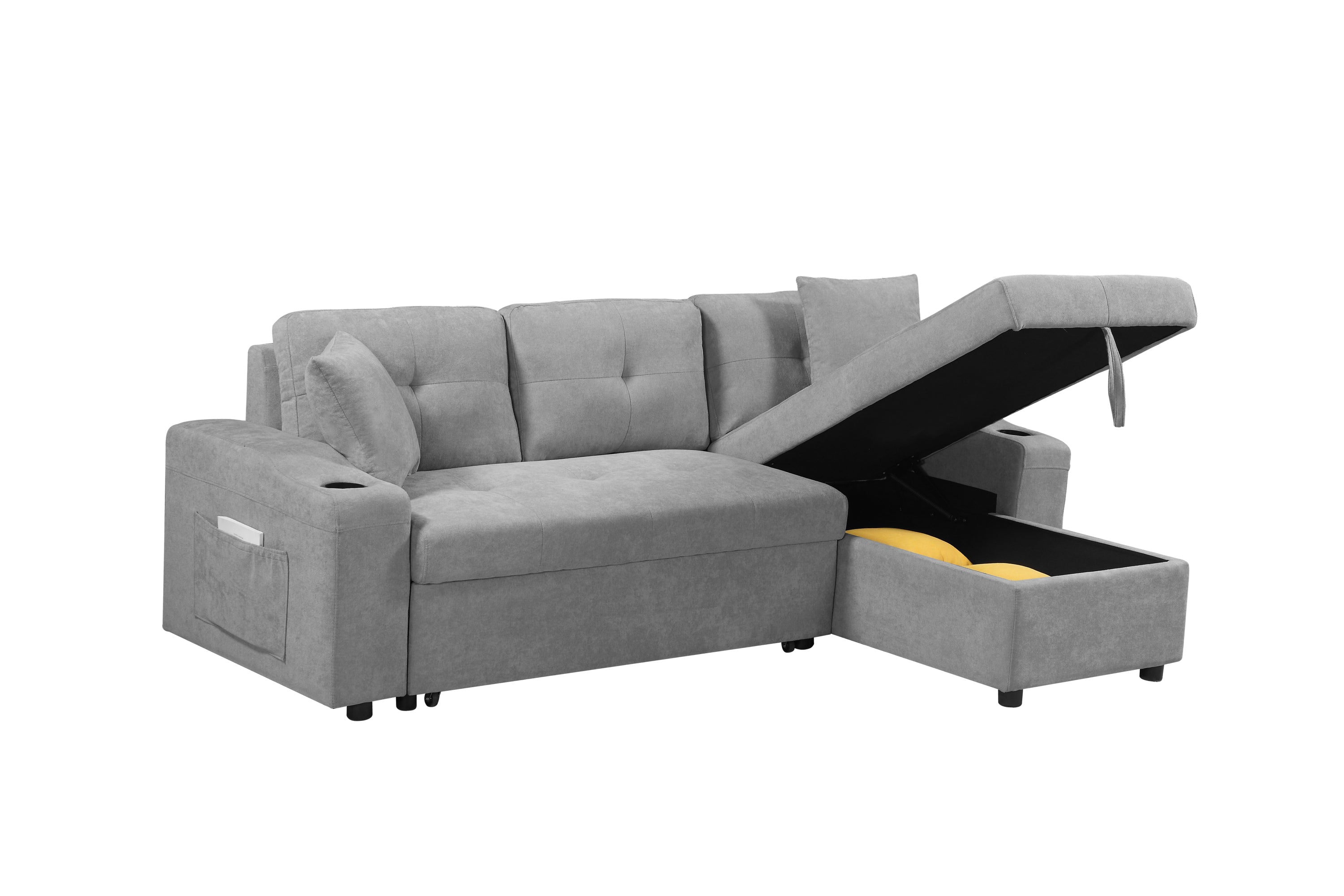 MEGA convertible corner sofa with armrest storage, living room and apartment sectional sofa, right chaise longue and grey