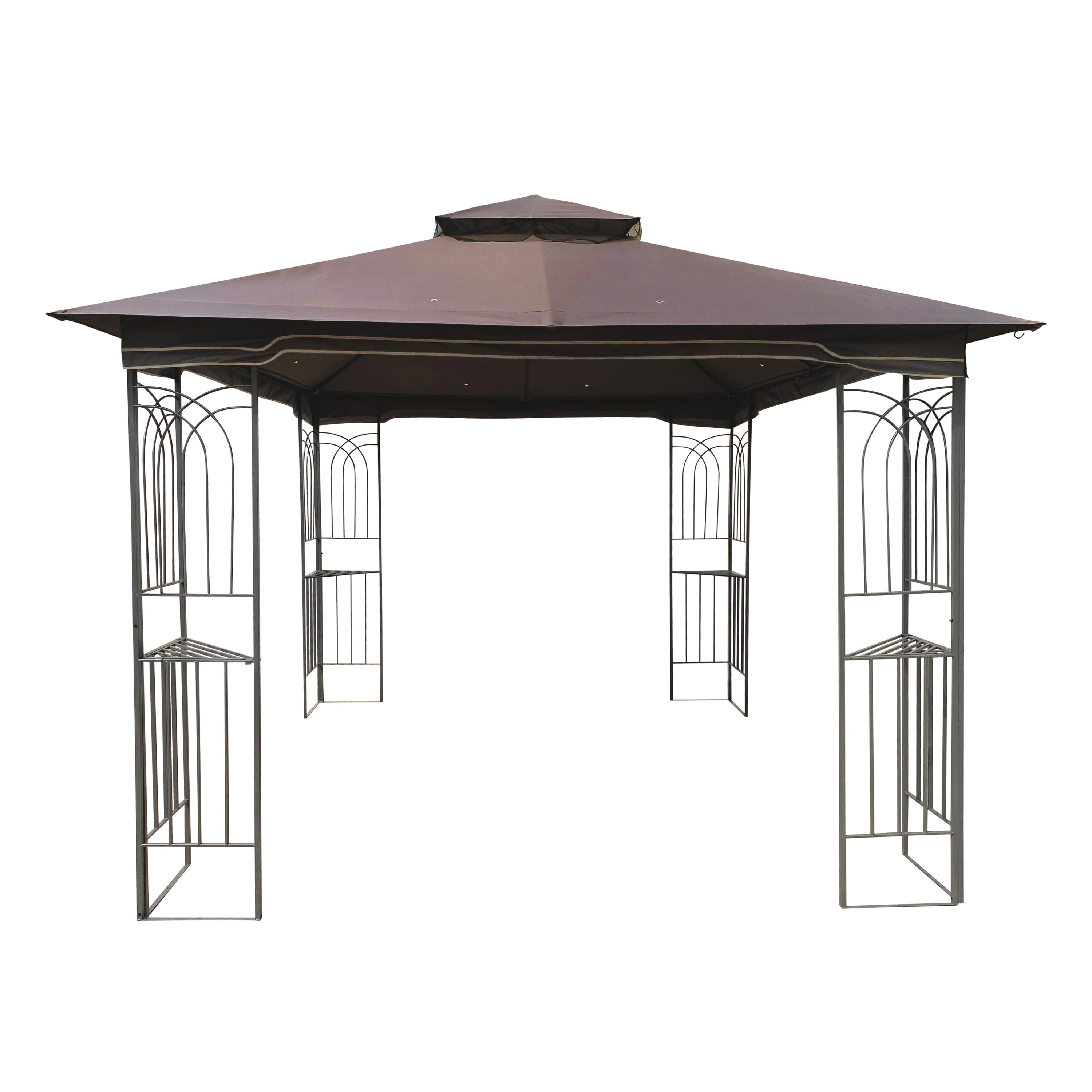 10x10 Outdoor Patio Gazebo Canopy Tent With Ventilated Double Roof And Mosquito net(Detachable Mesh Screen On All Sides),Suitable for Lawn, Garden, Backyard and Deck,Brown Top