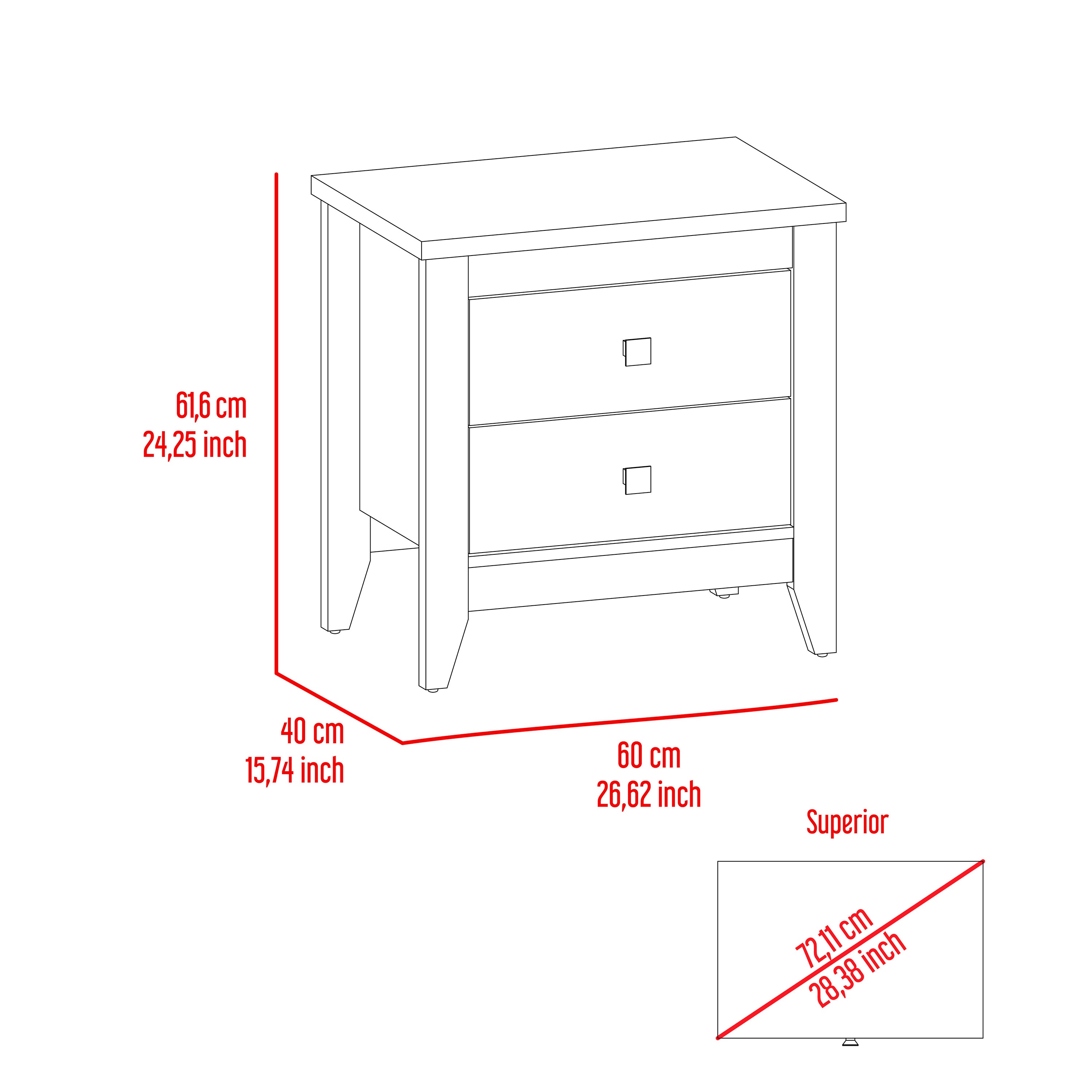 Nightstand More, Two Shelves, Four Legs, White Finish