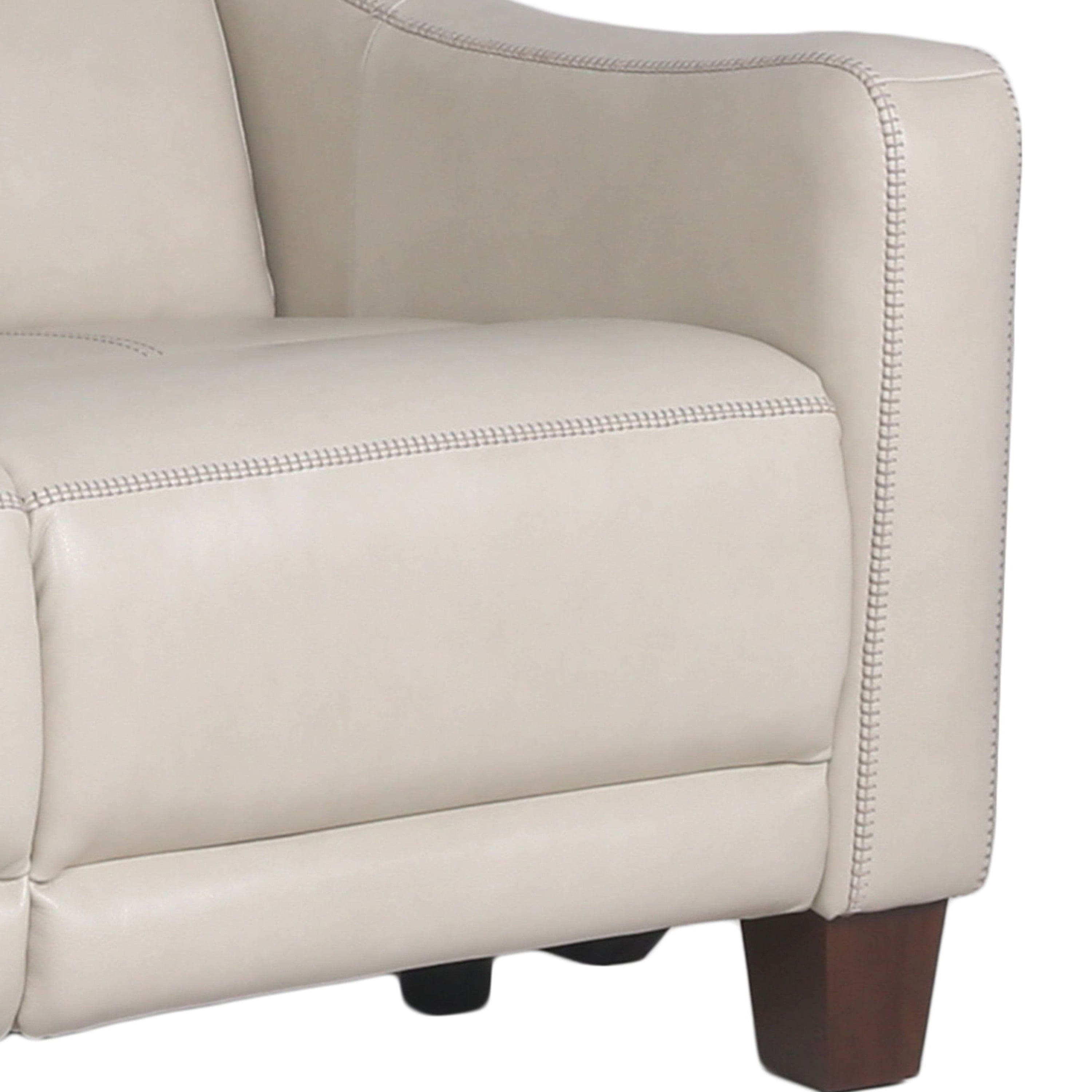 Transitional Dual-Power Leather Reclining Sofa - Wall-Saver Mechanism, Top Grain Leather - Ivory Color, Stylish Design