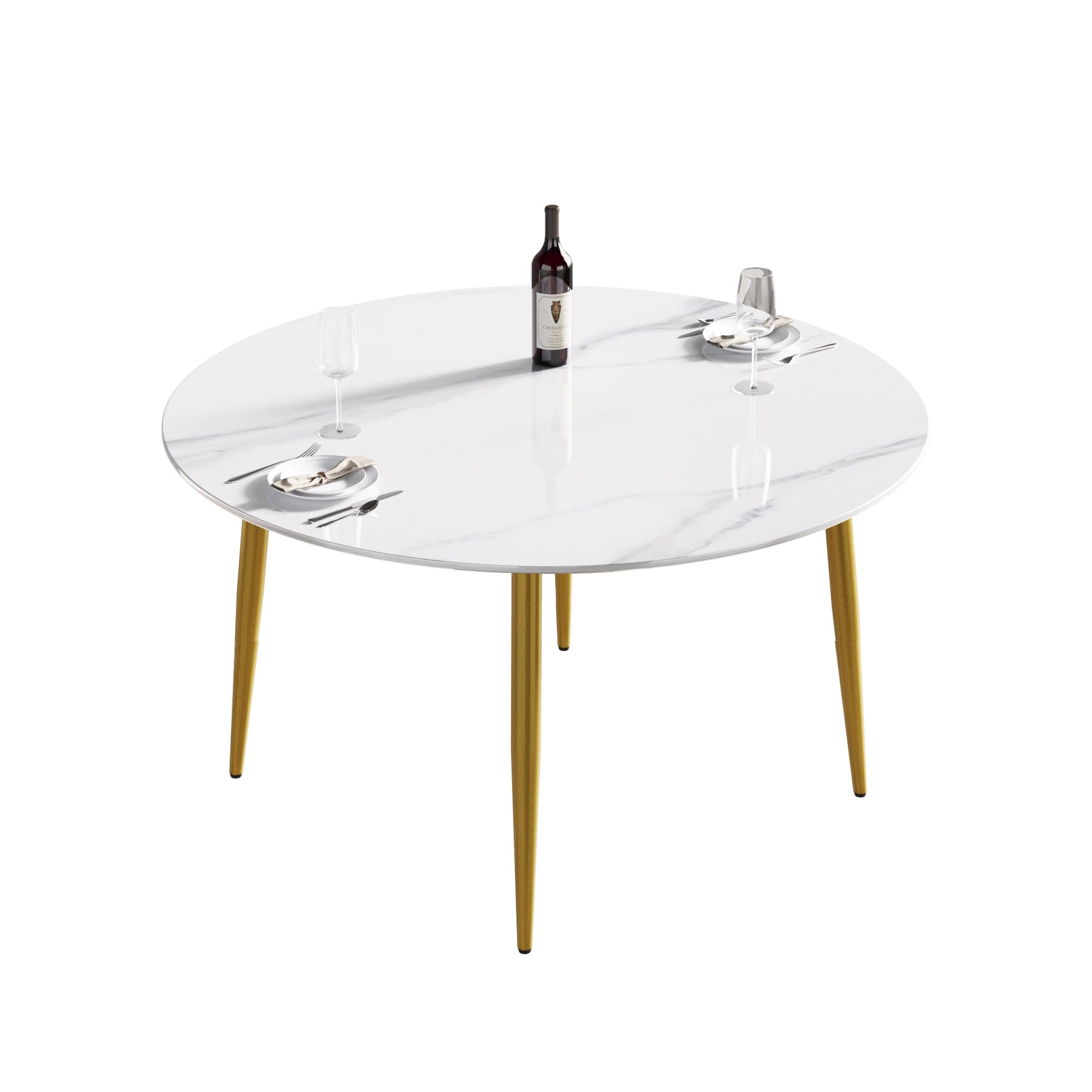 53.15"Modern man-made stone round golden metal dining table-position for 6 people