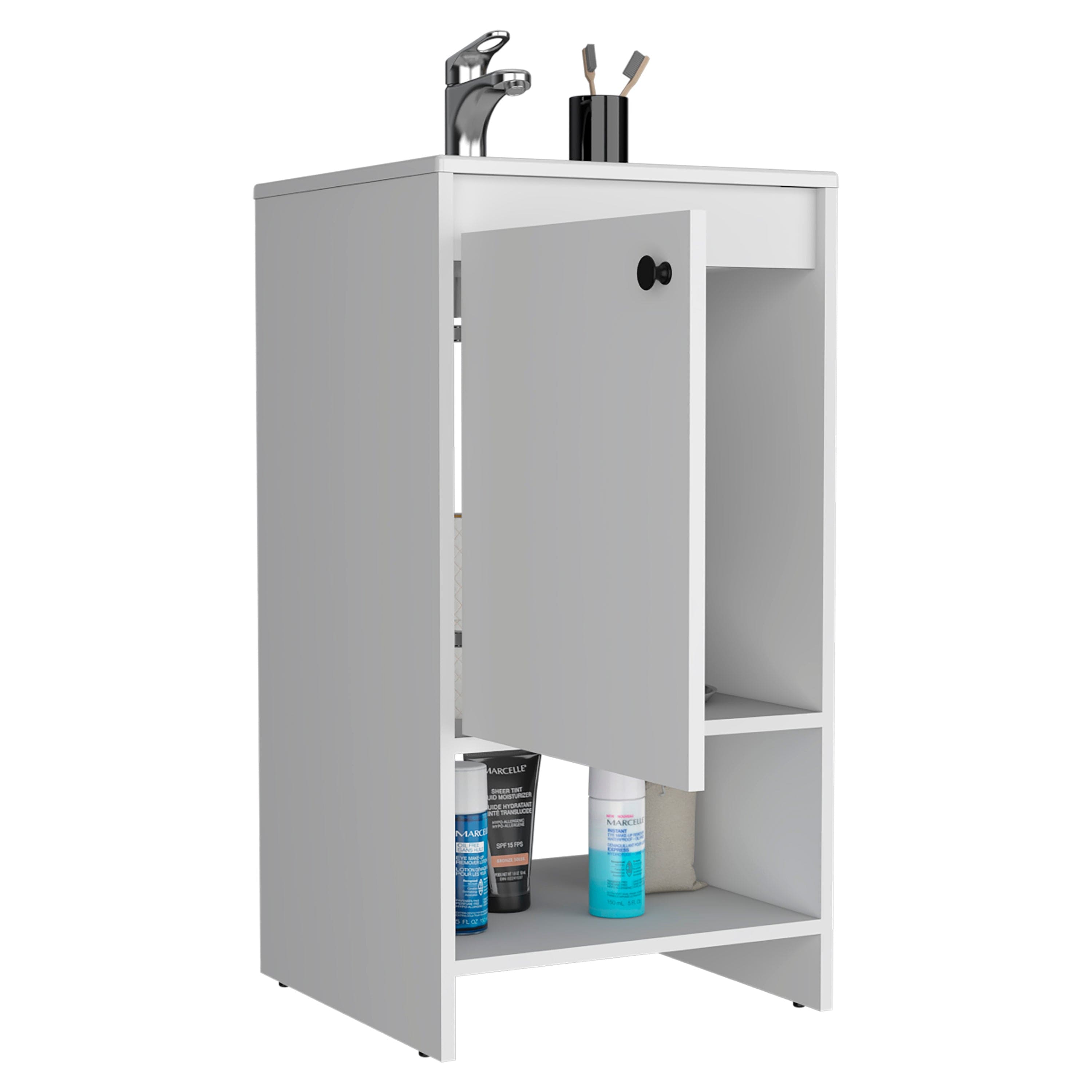 Jane Bathroom Vanity, Single Door Cabinet, Two Shelves -White