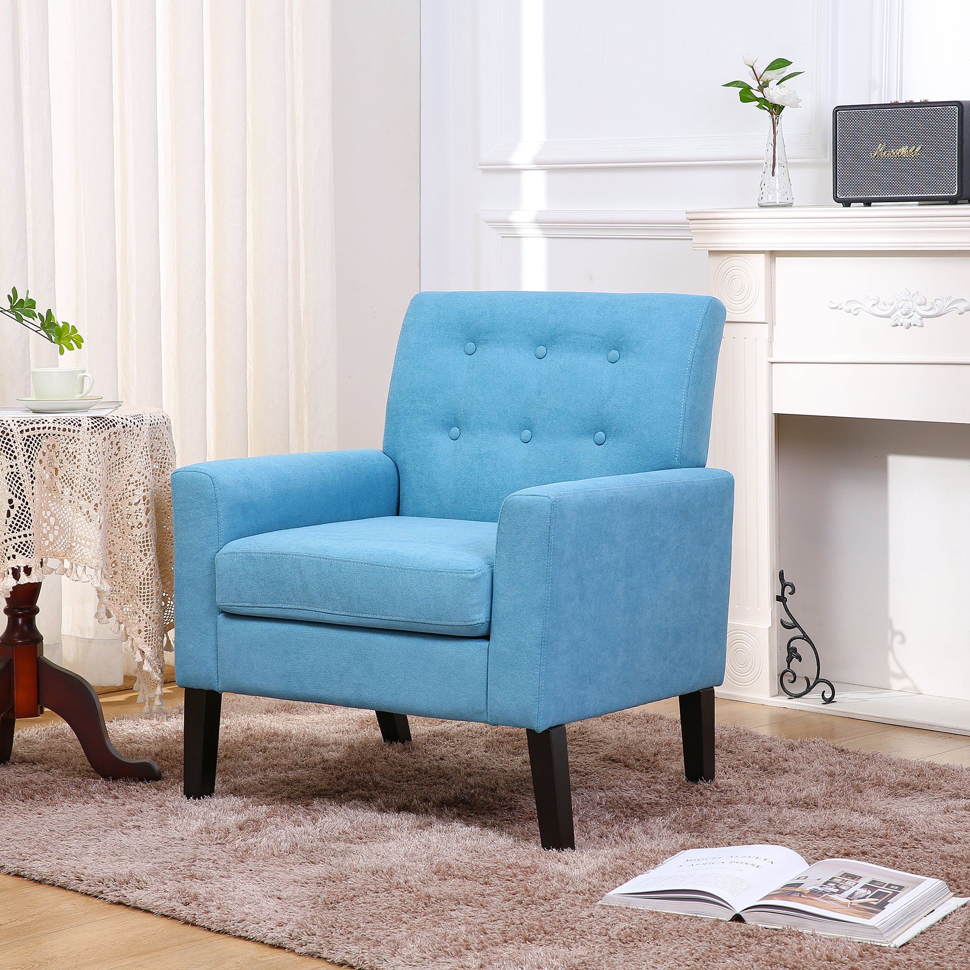 Fabric Accent Chair for Living Room, Bedroom Button Tufted Upholstered Comfy Reading Accent Chairs Sofa (Blue)