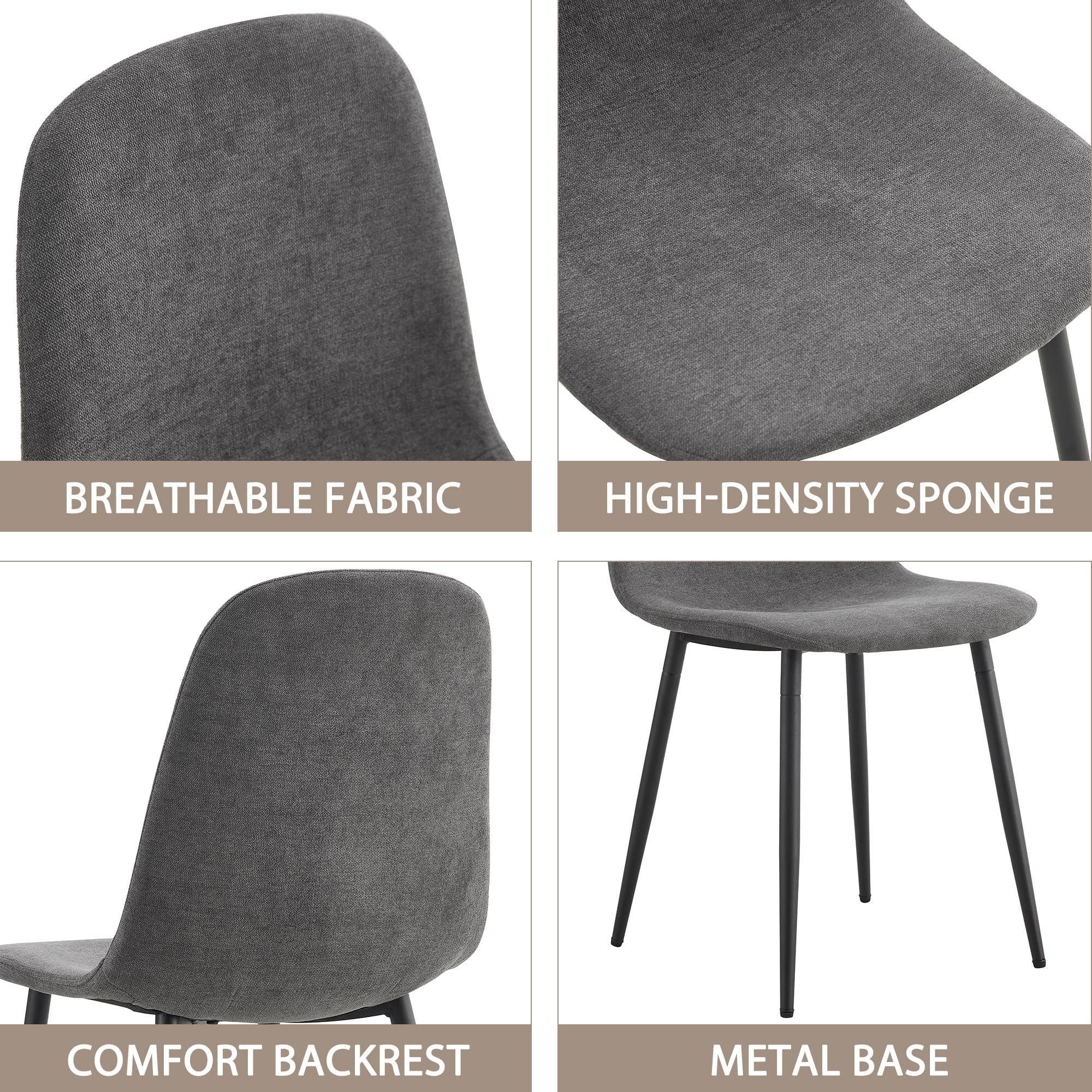 A set of 6 modern medieval style restaurant cushioned side chairs with soft linen fabric cushions and black metal legs, suitable for kitchen, lounge, and farmhouses.B0501A