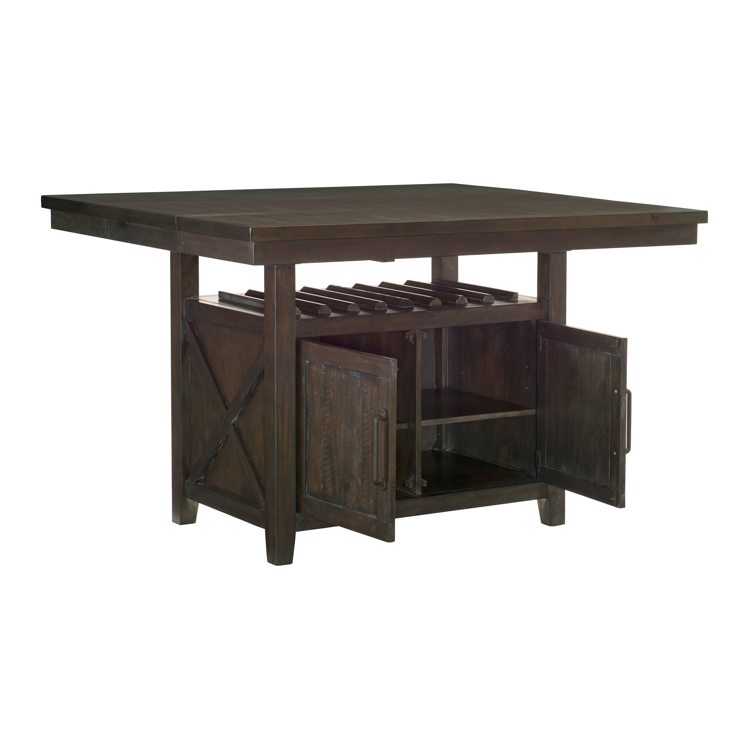 Rectangular Counter Height Table 1pc with Storage Cabinet Butterfly Leaf Wine Rack Distressed Dark Cherry Finish Dining Furniture