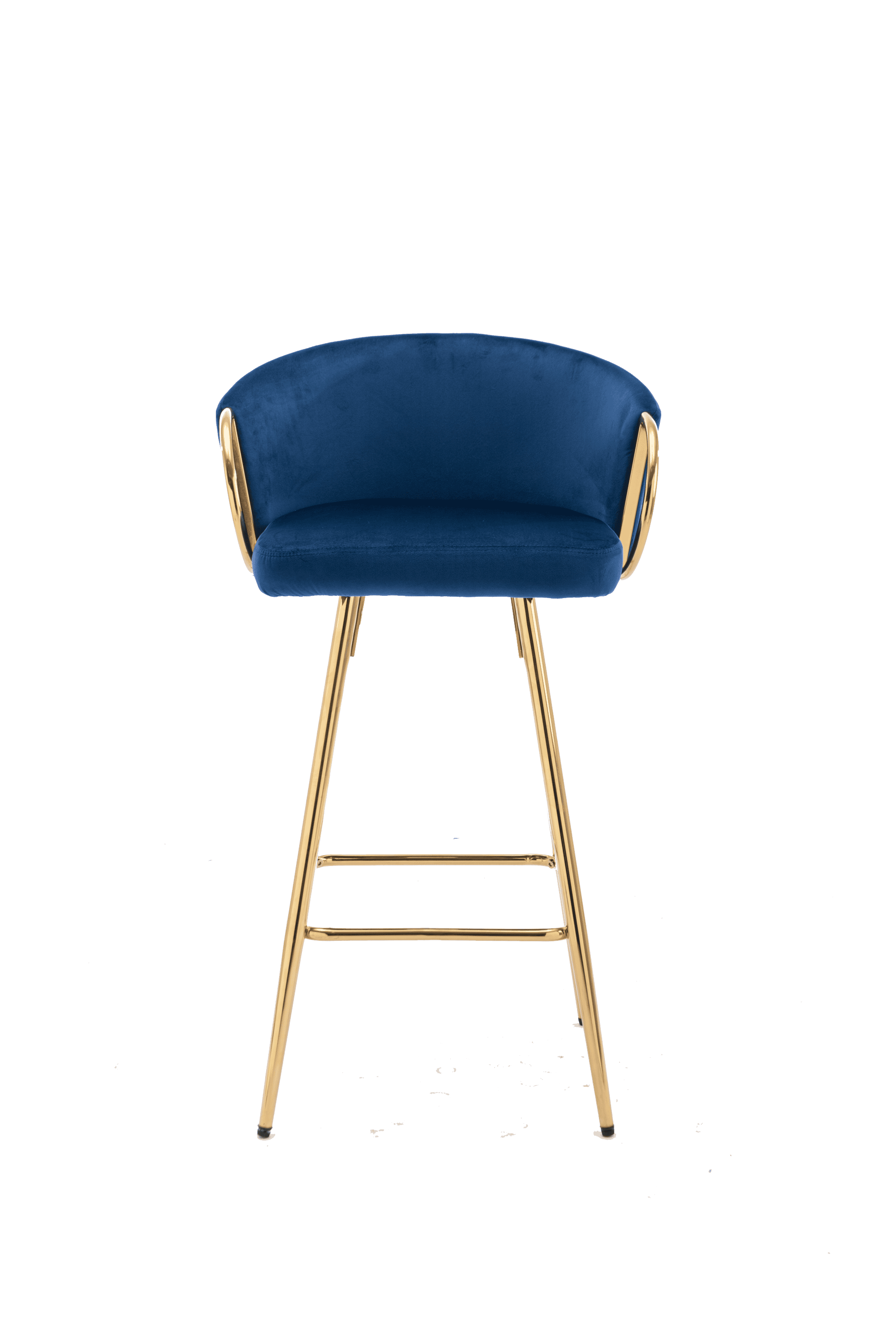 26 Inch Set of 2 Bar Stools,with Chrome Footrest Velvet + Golden Leg Simple Bar Stool,BLUE