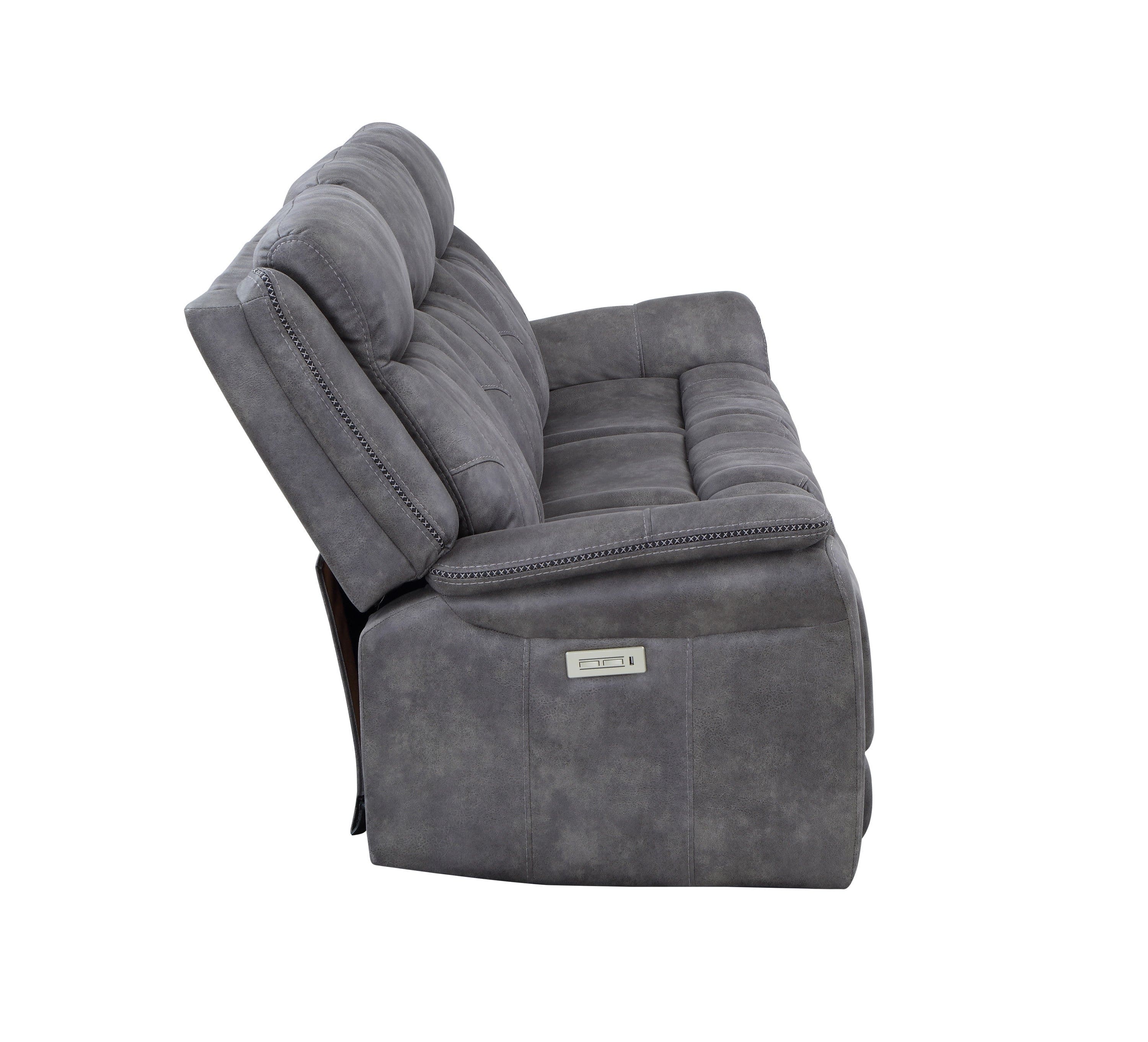 Transitional Power Reclining Sofa - Neutral Faux-Suede, Power Footrest, Power Headrest - Built to Last, USB Charging