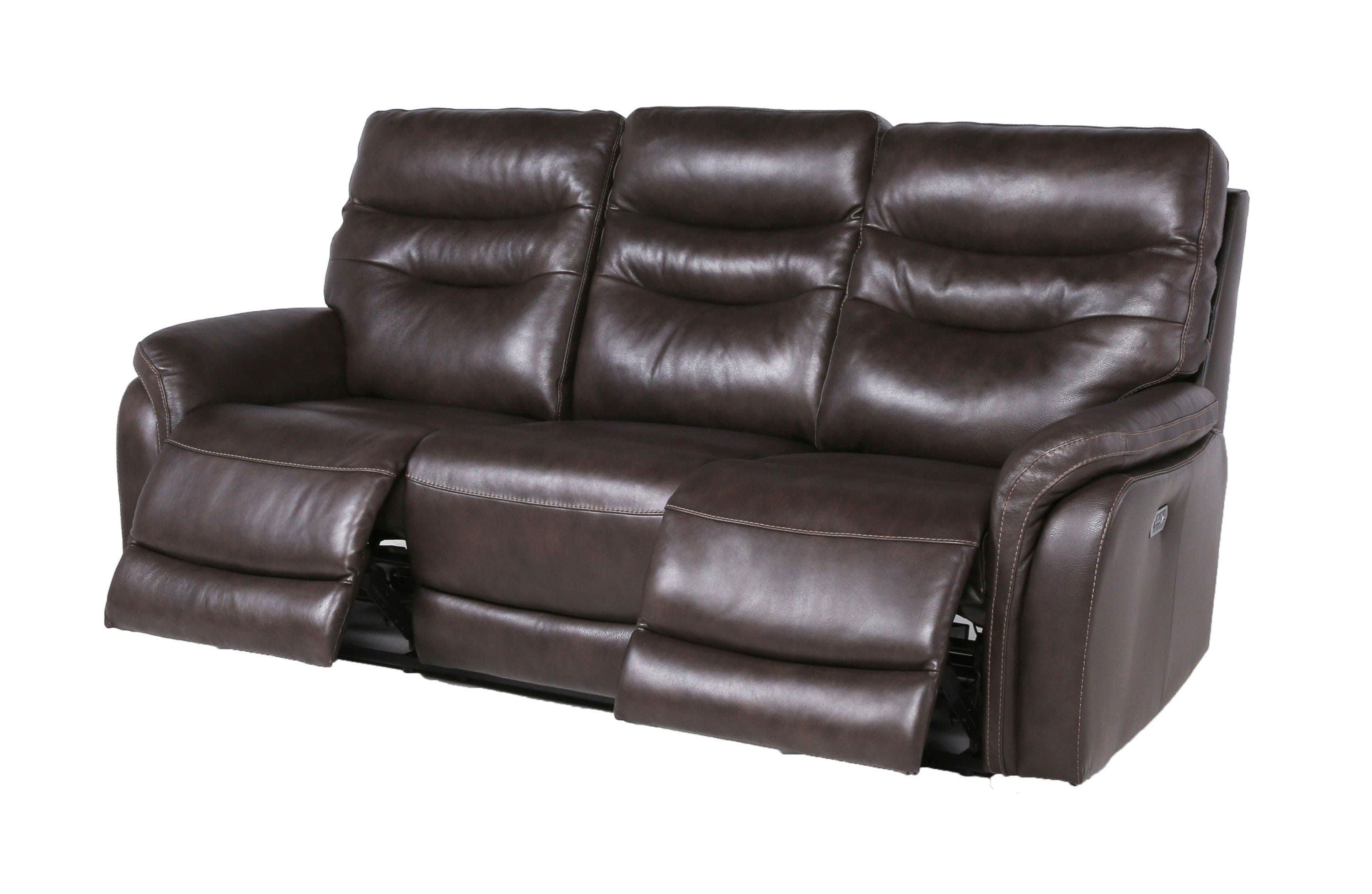 Top-Grain Leather Motion Sofa in Coffee - Contemporary Style, Reclining Footrests, USB Port