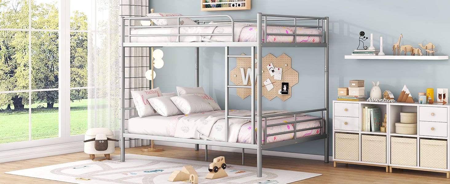 Full Over Full Metal Bunk Bed, Sliver