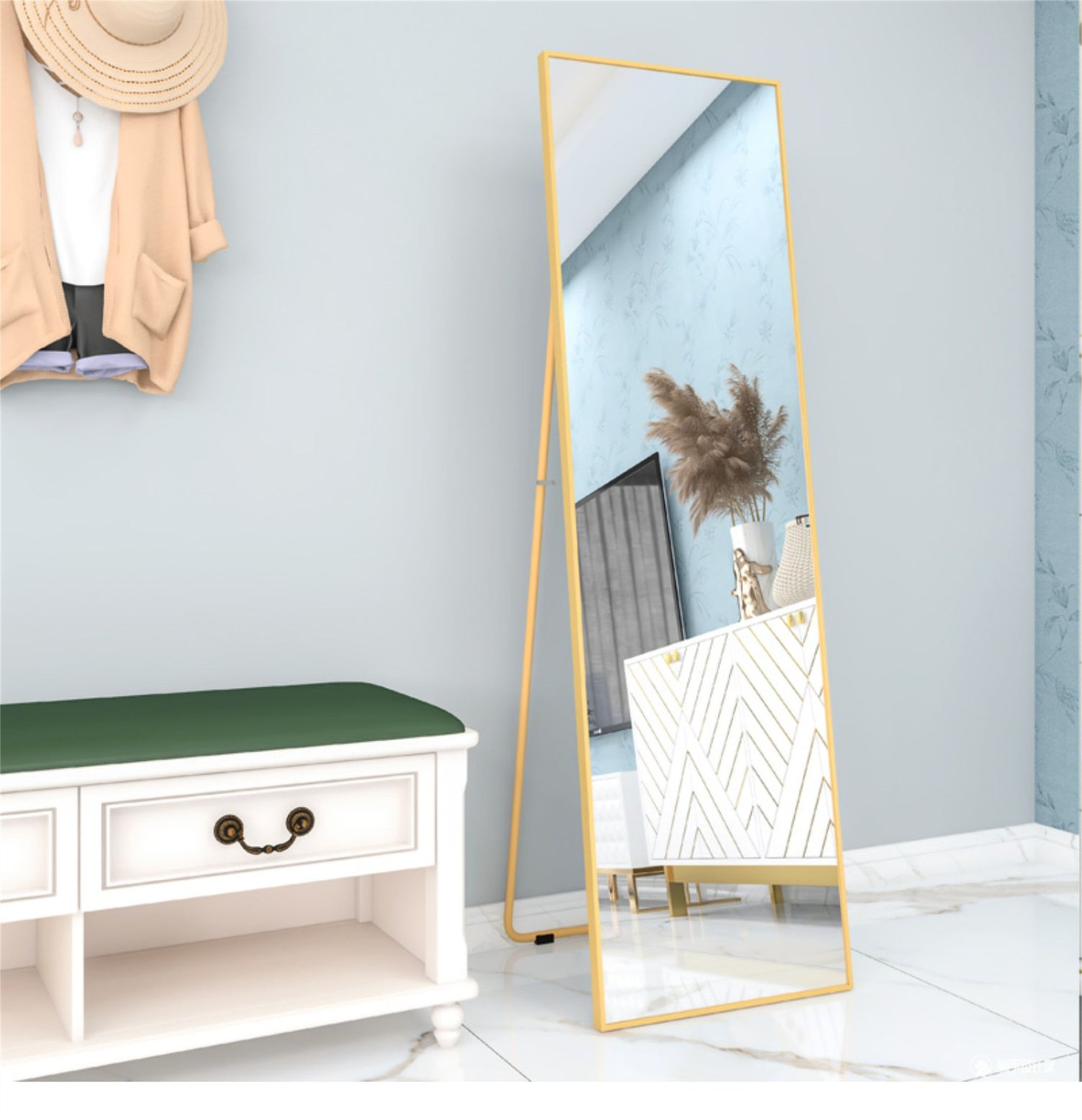 Wall-Mounted Alloy Frame Full Length Mirror, Golden