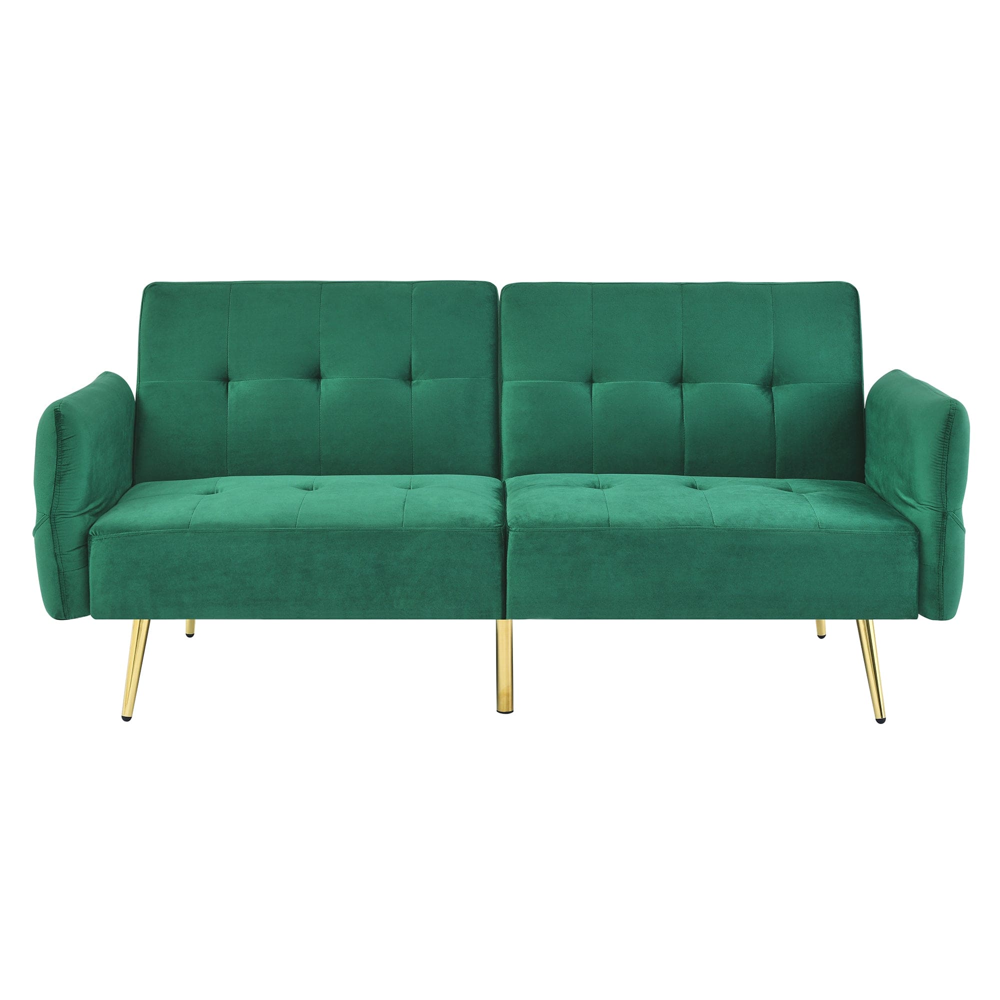 78" Italian Velvet Futon Sofa Bed, Convertible Sleeper Loveseat Couch with Folded Armrests and Storage Bags for Living Room and Small Space, Green 280g velvet