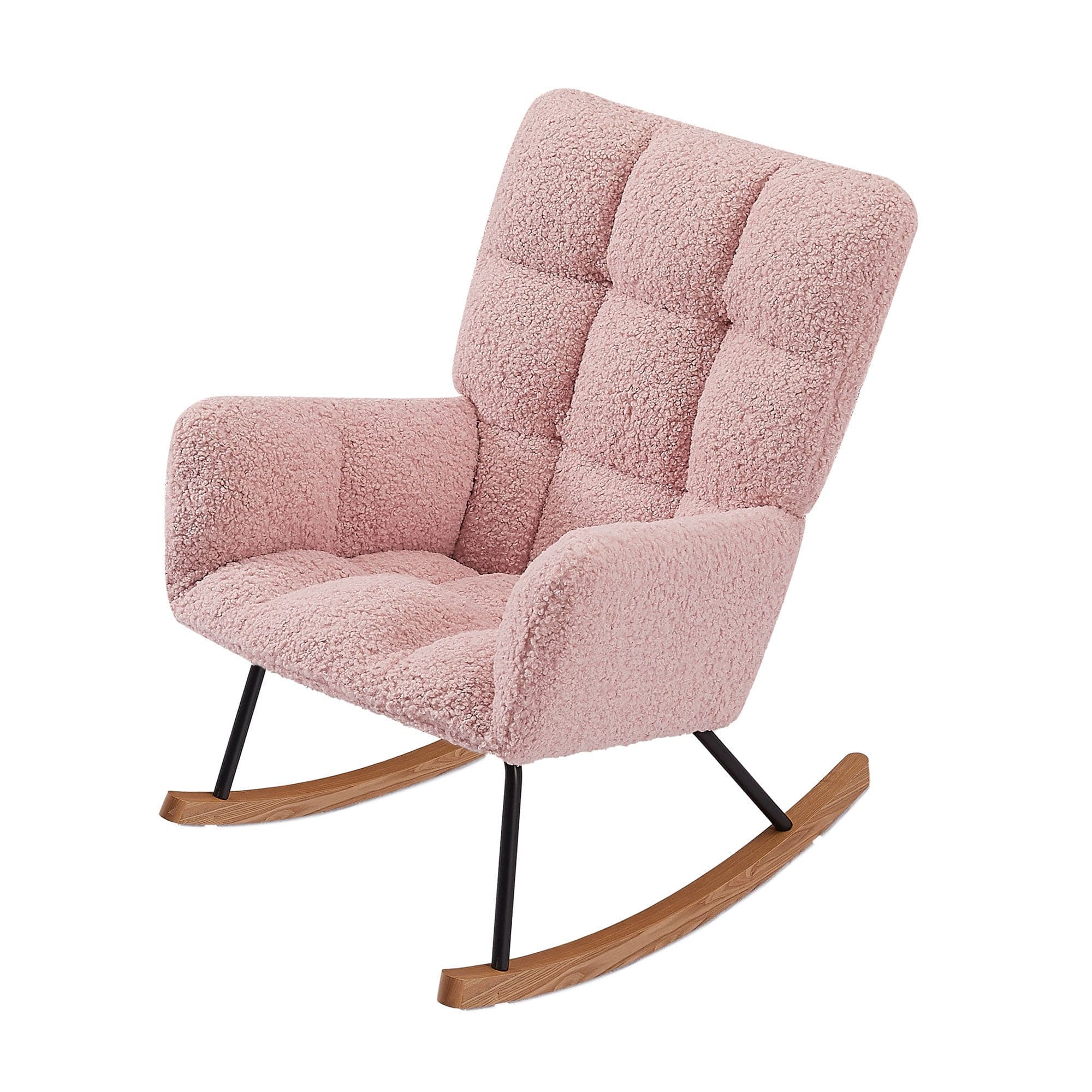 Rocking Chair, Leisure Sofa Glider Chair, Comfy Upholstered Lounge Chair with High Backrest, for Nursing Baby, Reading, Napping PINK