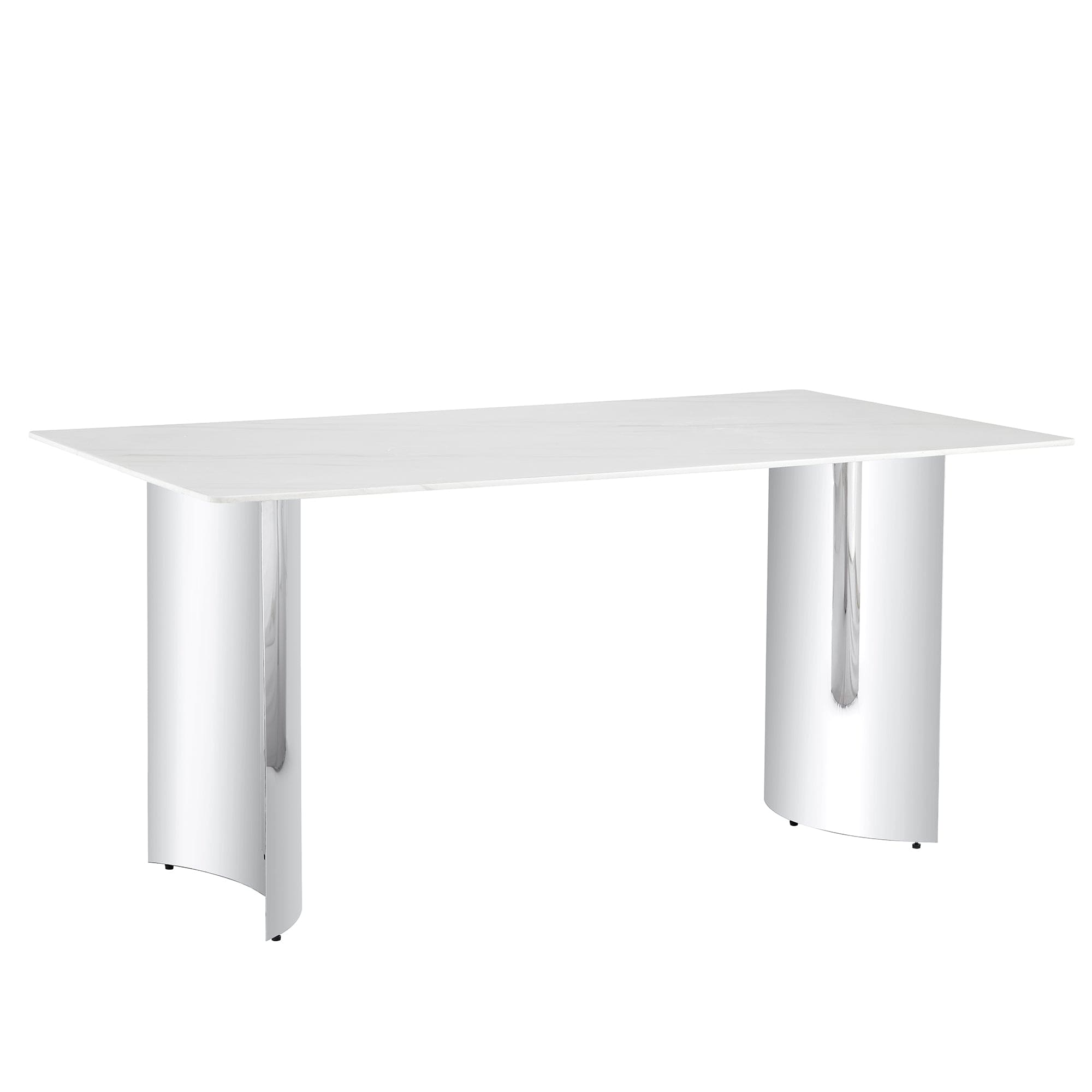 Modern minimalist dining table. White imitation marble glass sticker desktop, stainless steel legs, stable and beautiful. Suitable for living room and dining room  63" *35.4" *29.5"   DT-69