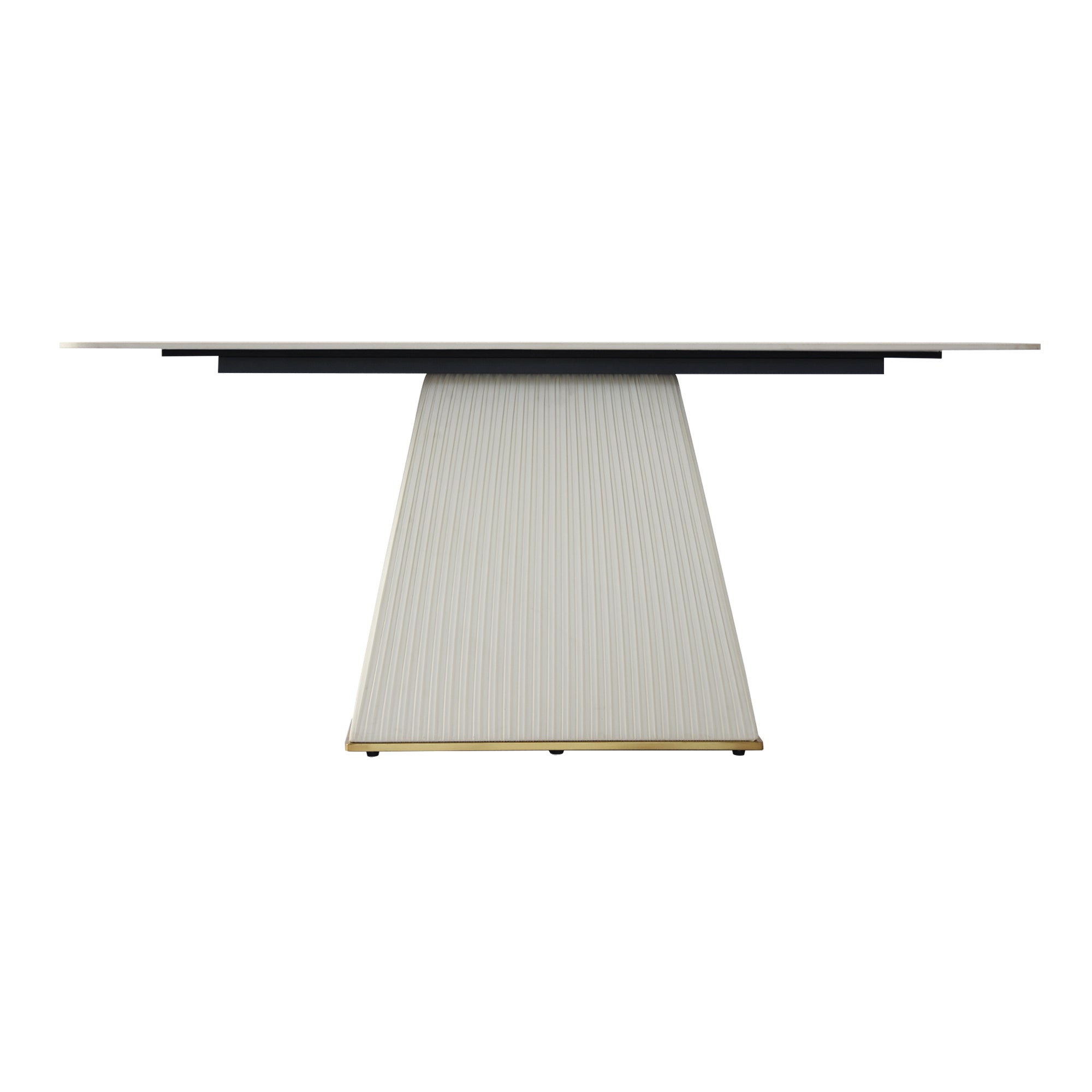 78.74" modern artificial stone Pandora straight side panel-beige PU plywood table legs-can accommodate 8 people.