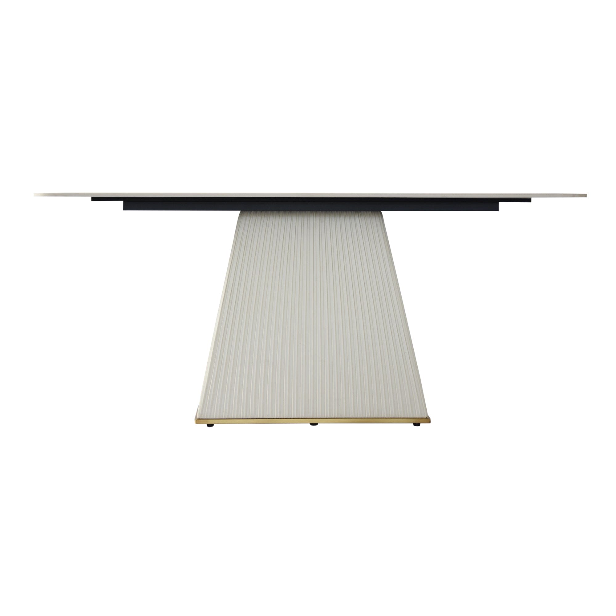 78.74" modern artificial stone white straight side panel-beige PU plywood table legs-can accommodate 8 people.